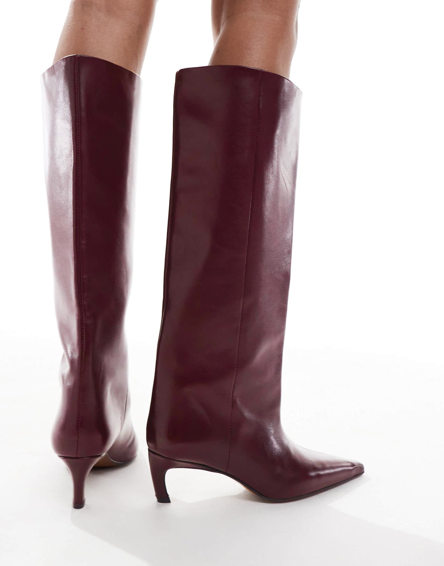 ASOS DESIGN Cleona premium leather kitten heel knee boots in burgundy leather - ASOS Sample Sale