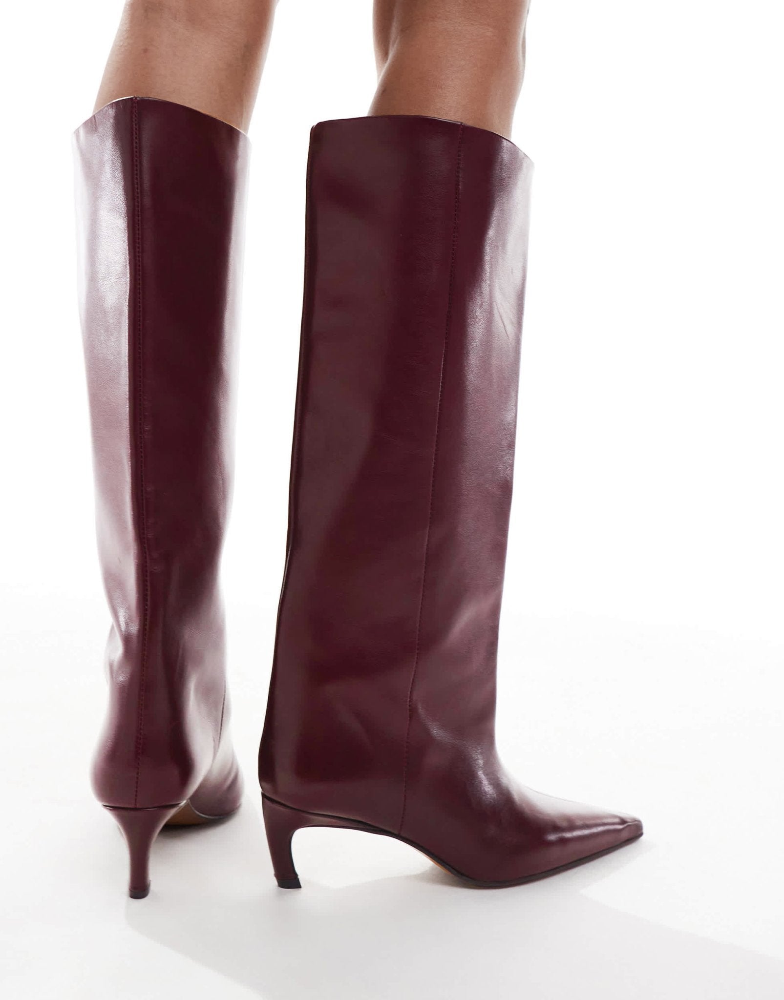 ASOS DESIGN Cleona premium leather kitten heel knee boots in burgundy leather - ASOS Sample Sale