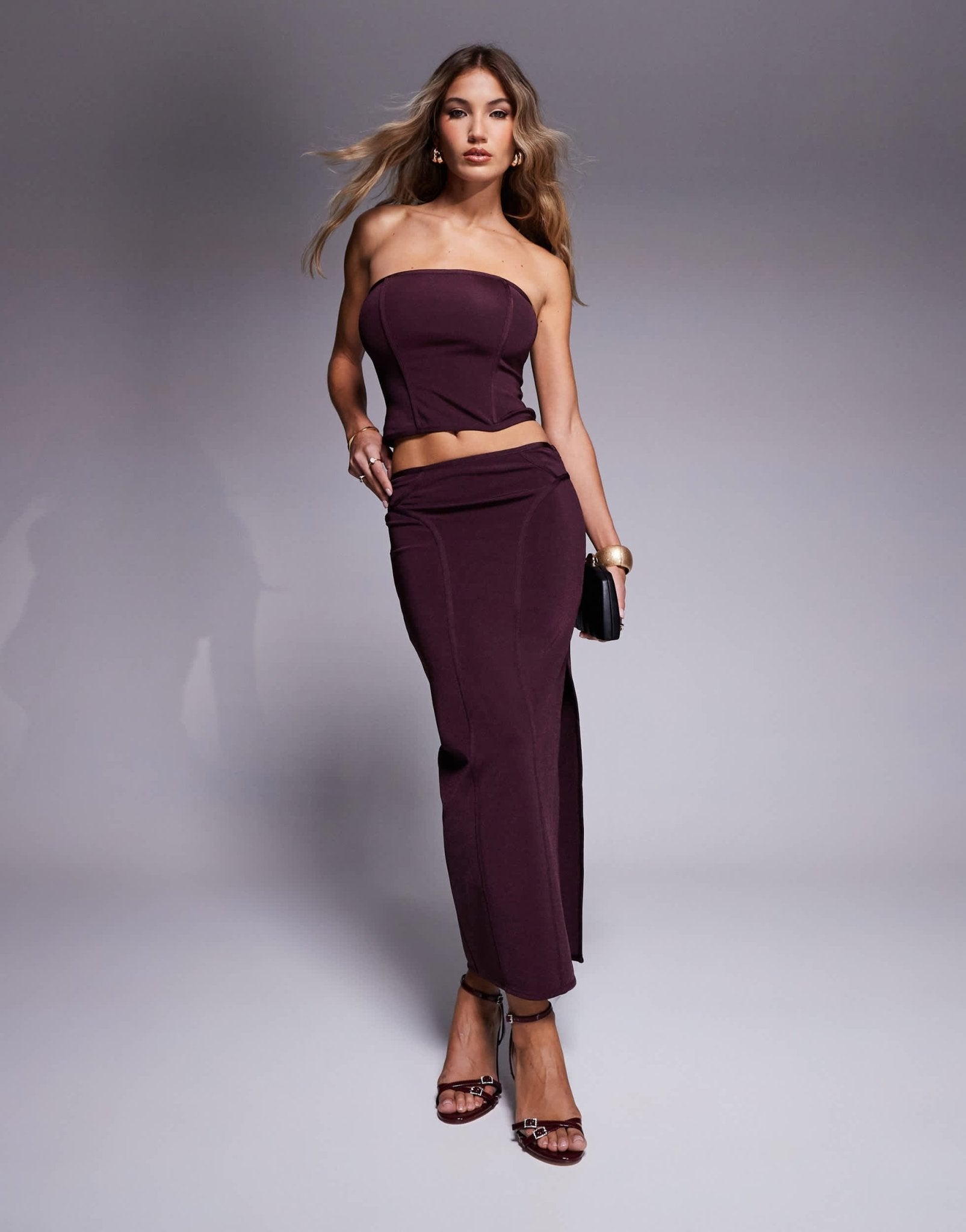 ASOS DESIGN co - ord bandage bandeau corset top in burgundy - ASOS Sample Sale
