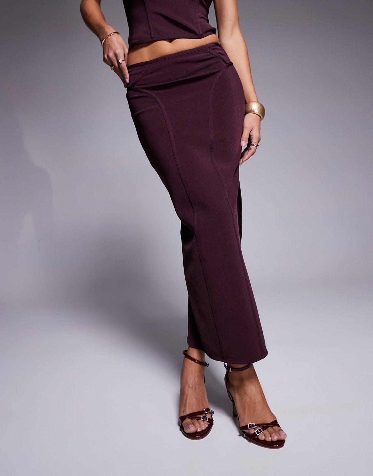 ASOS DESIGN co - ord bandage midi skirt with seams in burgundy - ASOS Sample Sale