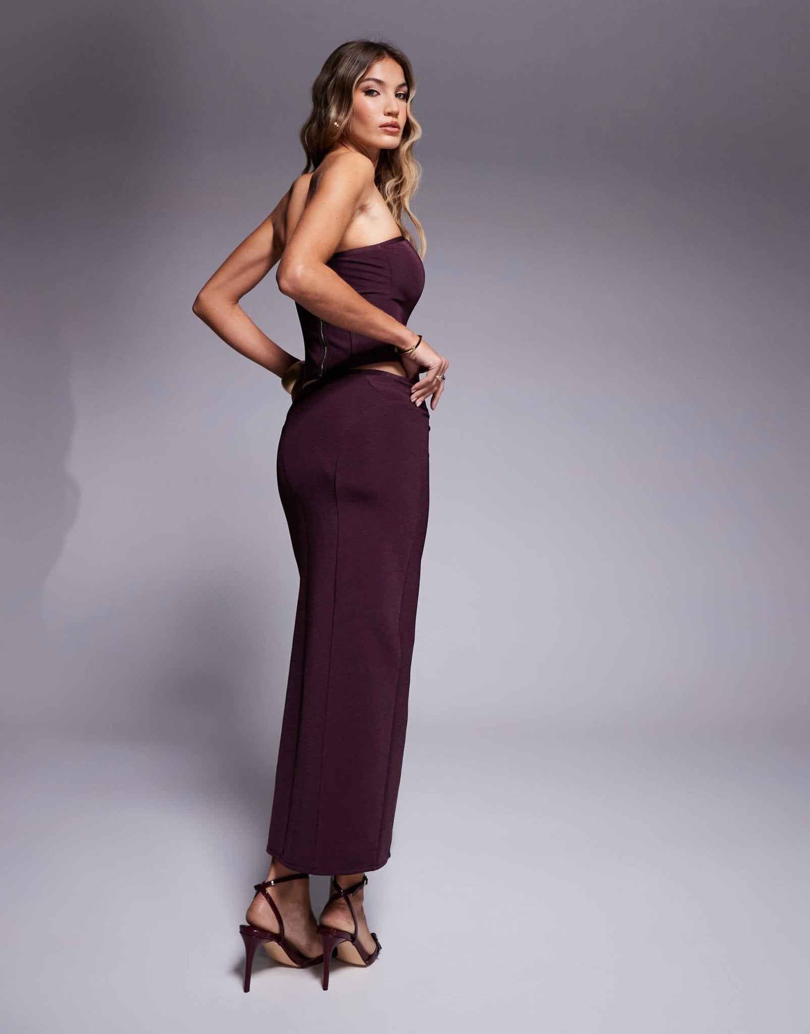ASOS DESIGN co - ord bandage midi skirt with seams in burgundy - ASOS Sample Sale
