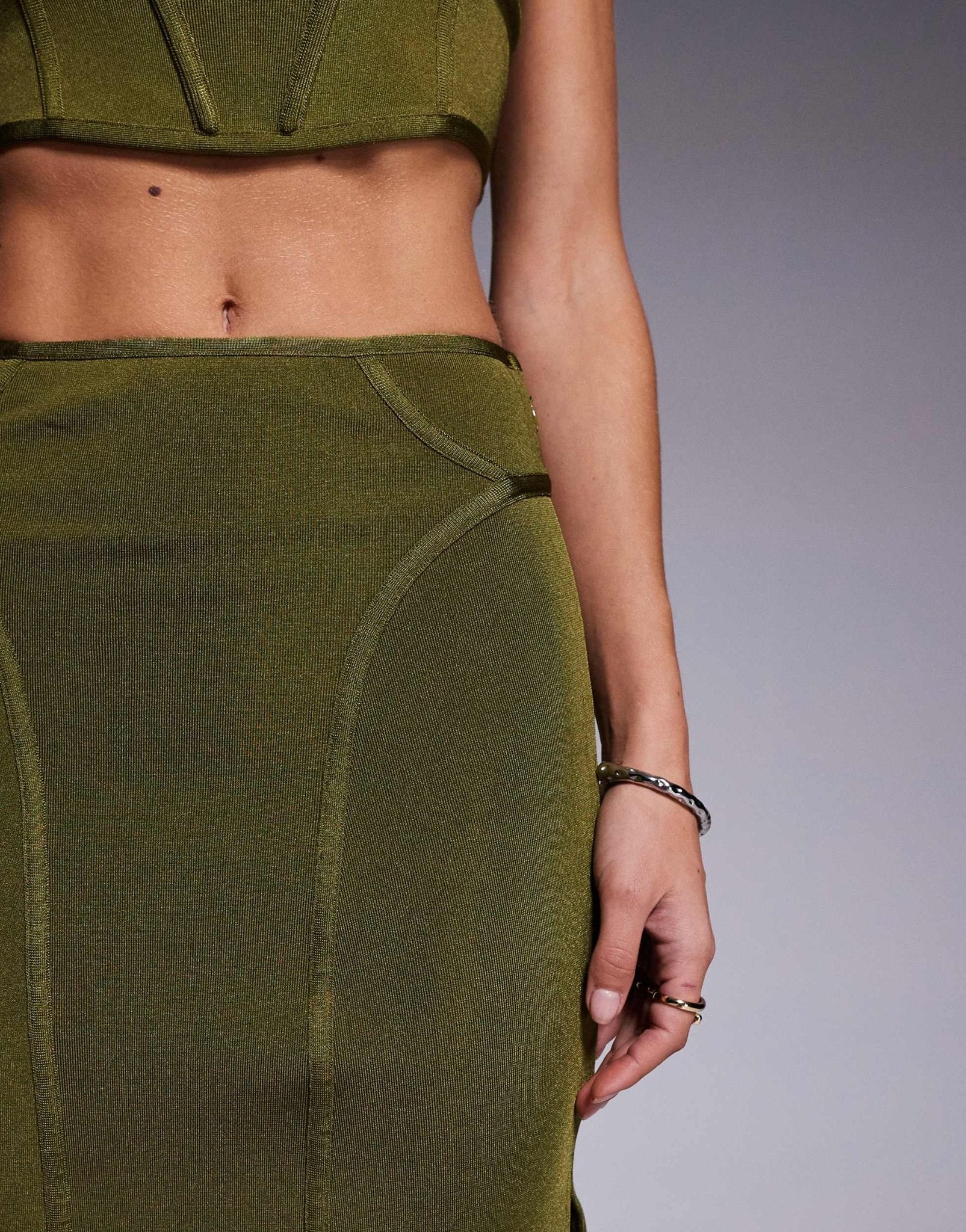 ASOS DESIGN co - ord bandage midi skirt with seams in olive - ASOS Sample Sale