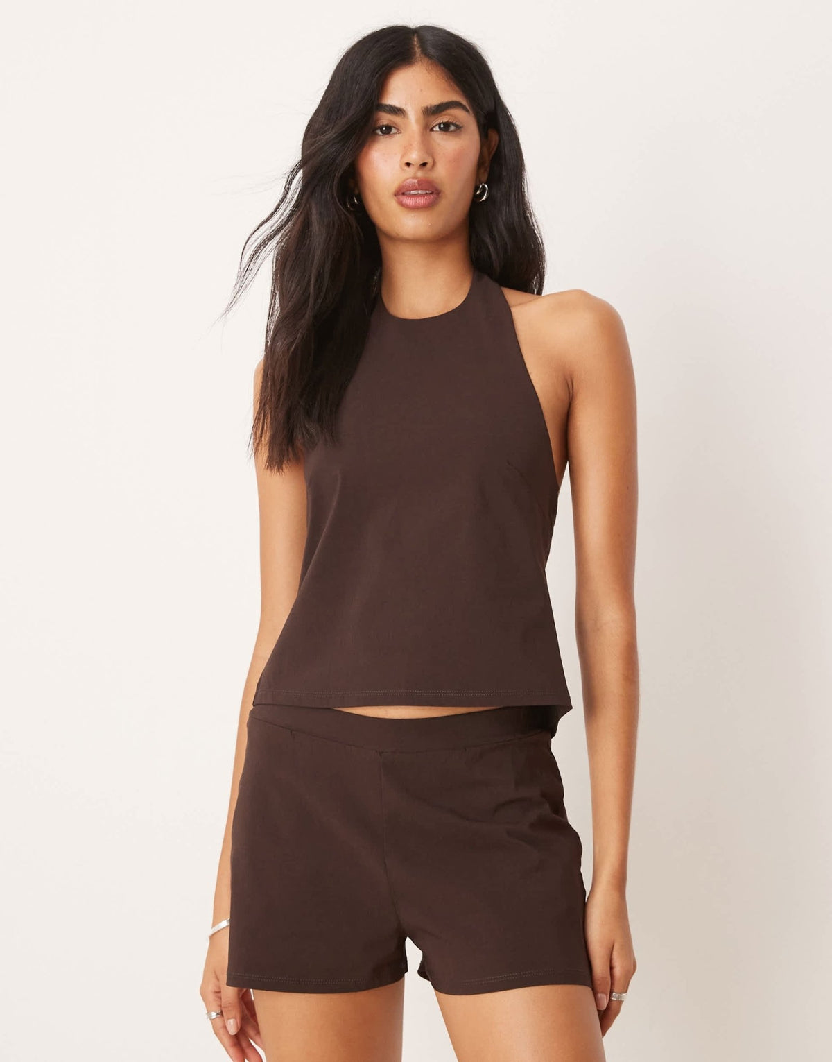 ASOS DESIGN co-ord bengaline halter with tie back detail in brown - ASOS Sample Sale