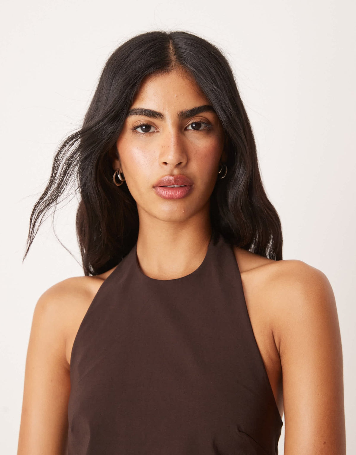 ASOS DESIGN co-ord bengaline halter with tie back detail in brown - ASOS Sample Sale