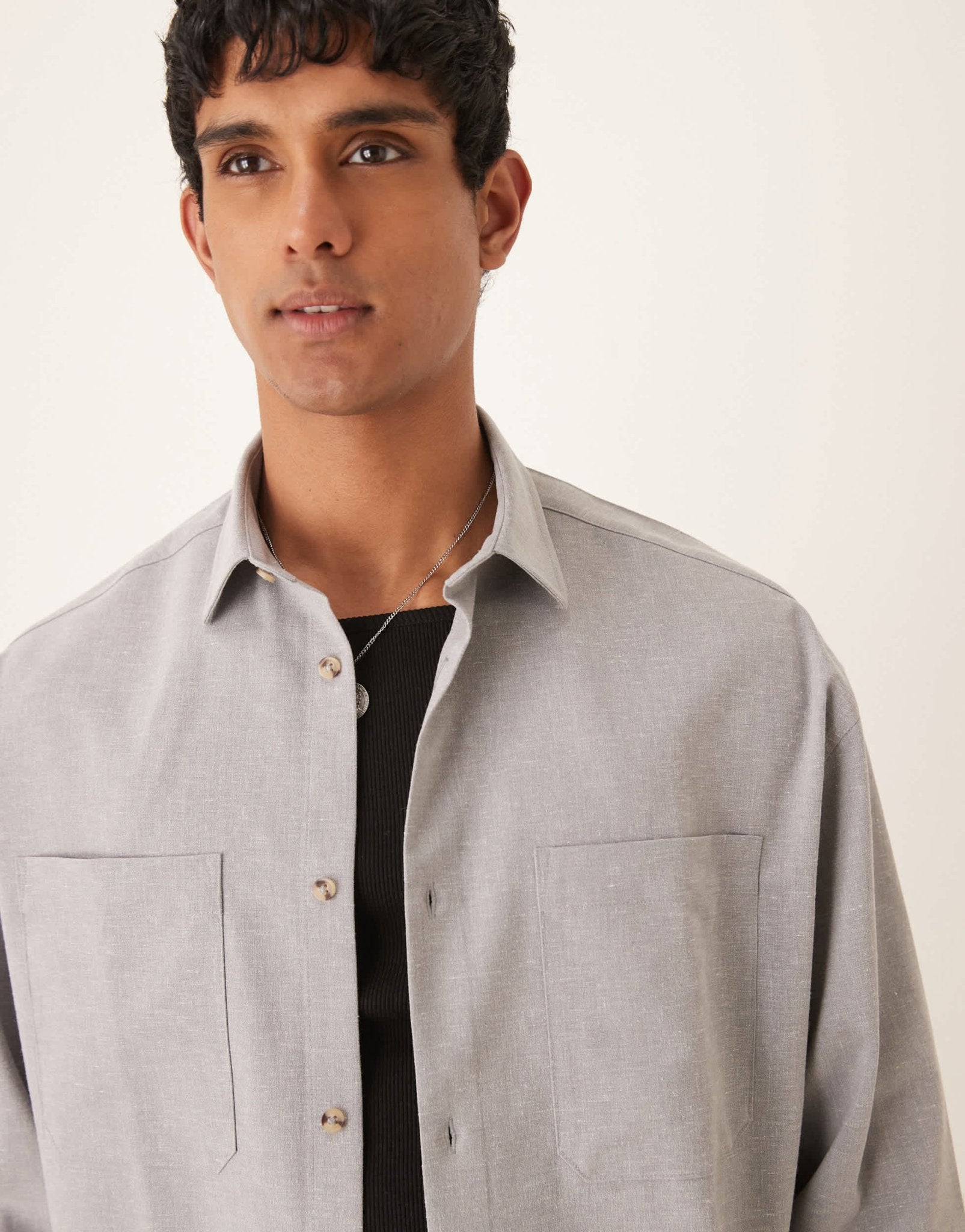 ASOS DESIGN co-ord boxy oversized linen blend cropped shirt in grey - ASOS Sample Sale