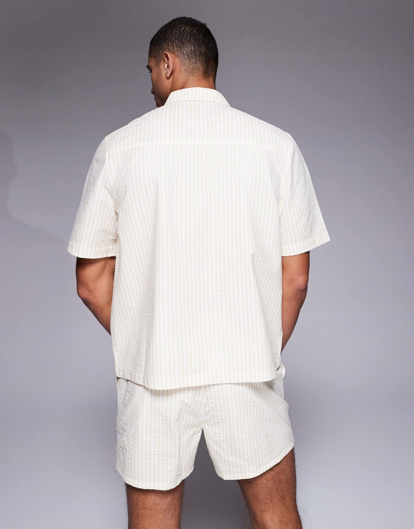 ASOS DESIGN co - ord boxy oversized shirt in yellow seersucker stripe - ASOS Sample Sale