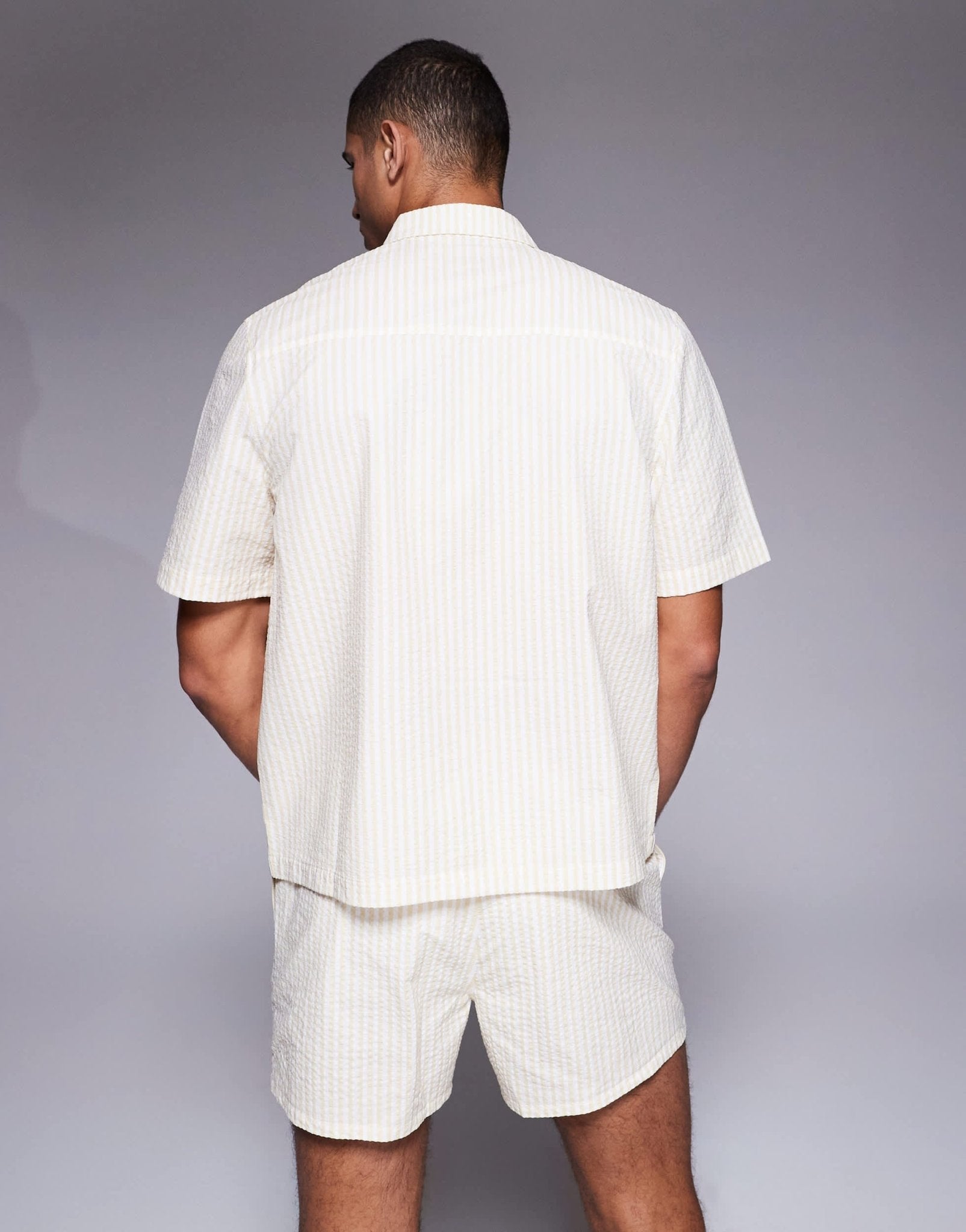 ASOS DESIGN co - ord boxy oversized shirt in yellow seersucker stripe - ASOS Sample Sale