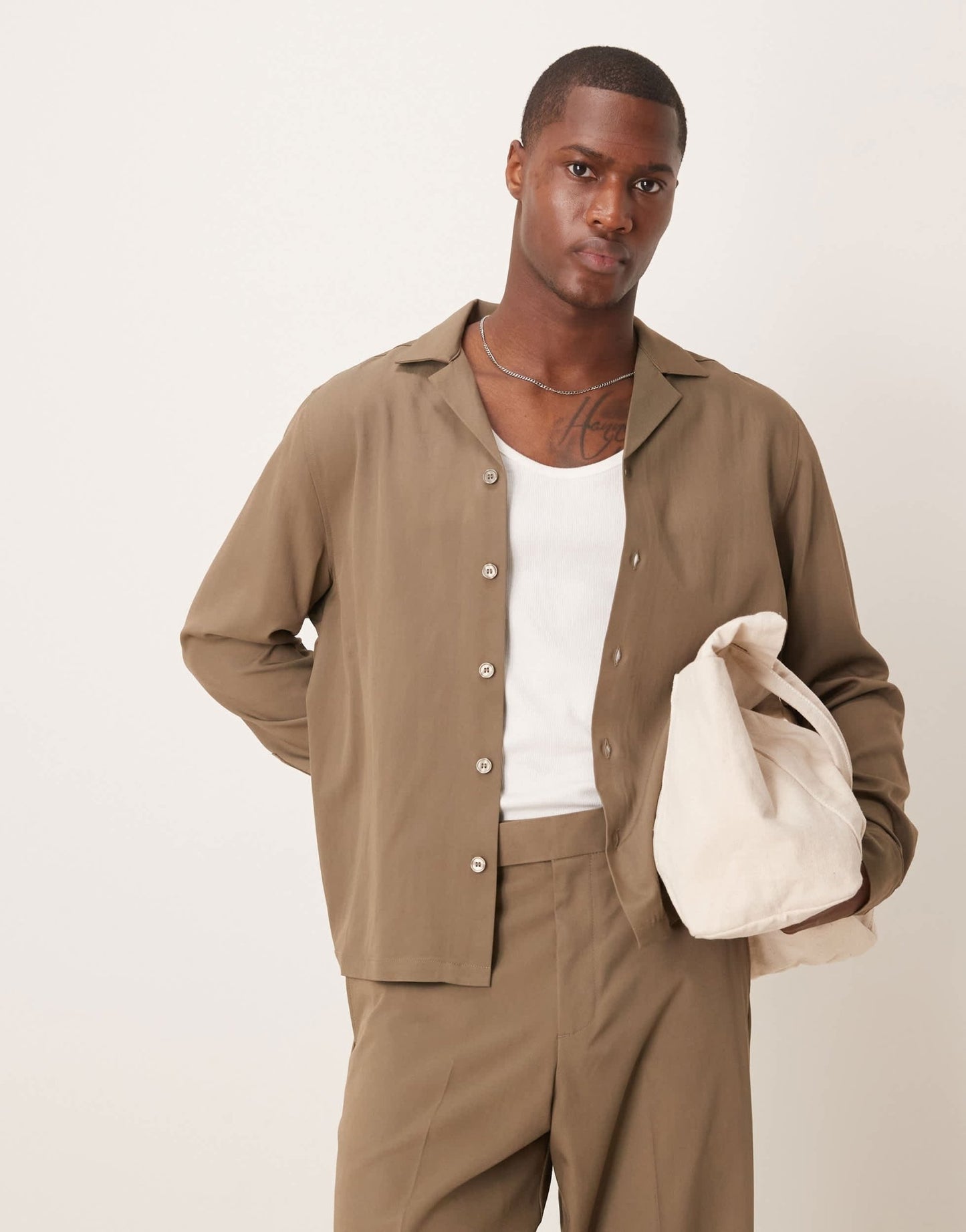ASOS DESIGN co - ord boxy revere shirt in brown - ASOS Sample Sale
