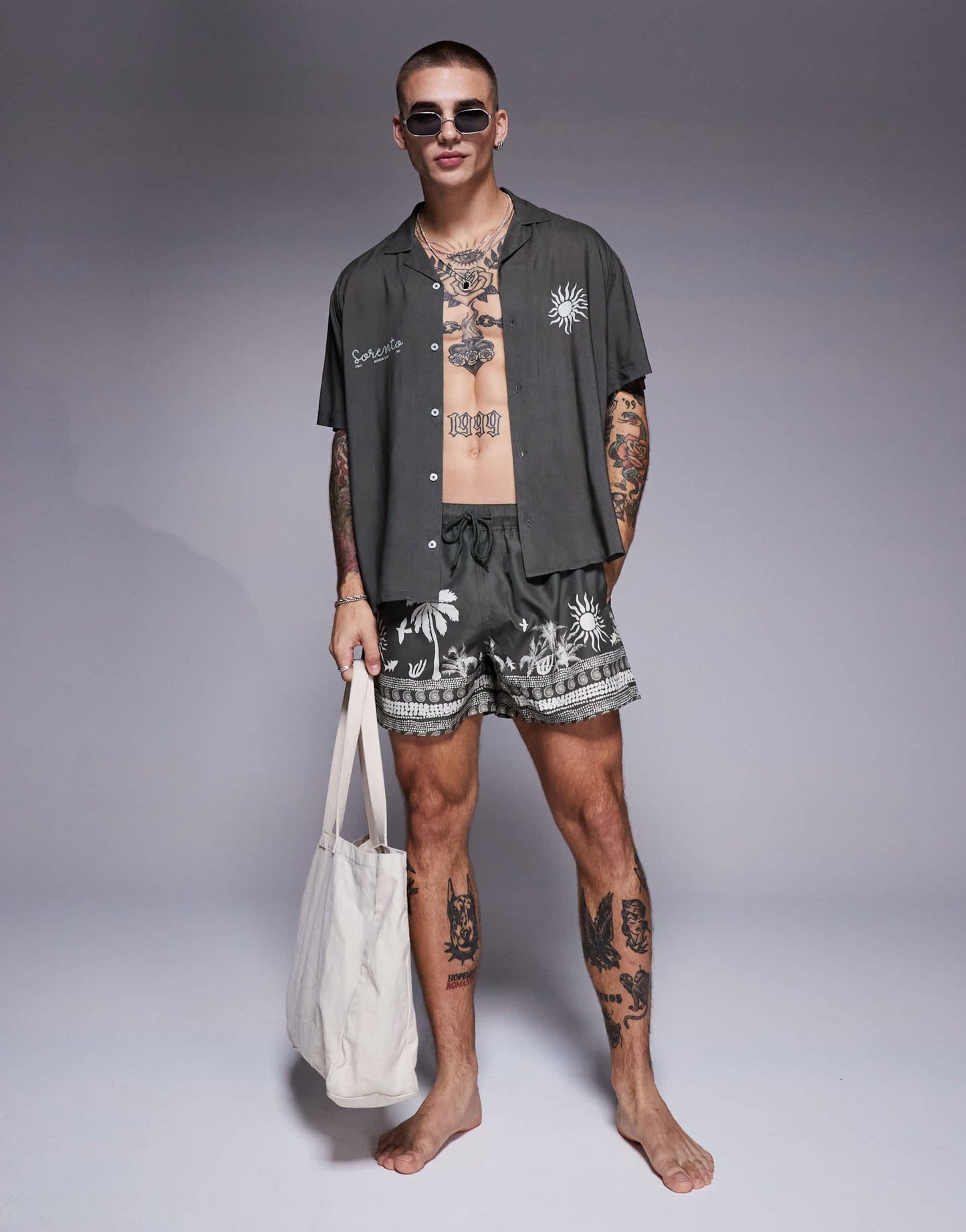 ASOS DESIGN co-ord boxy revere shirt with summer graphic in green - ASOS Sample Sale
