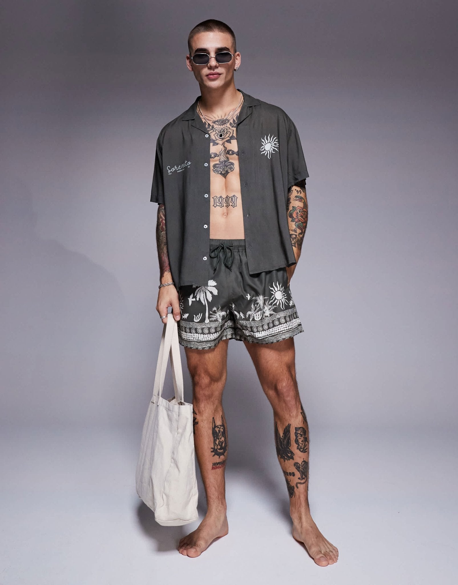 ASOS DESIGN co-ord boxy revere shirt with summer graphic in green - ASOS Sample Sale