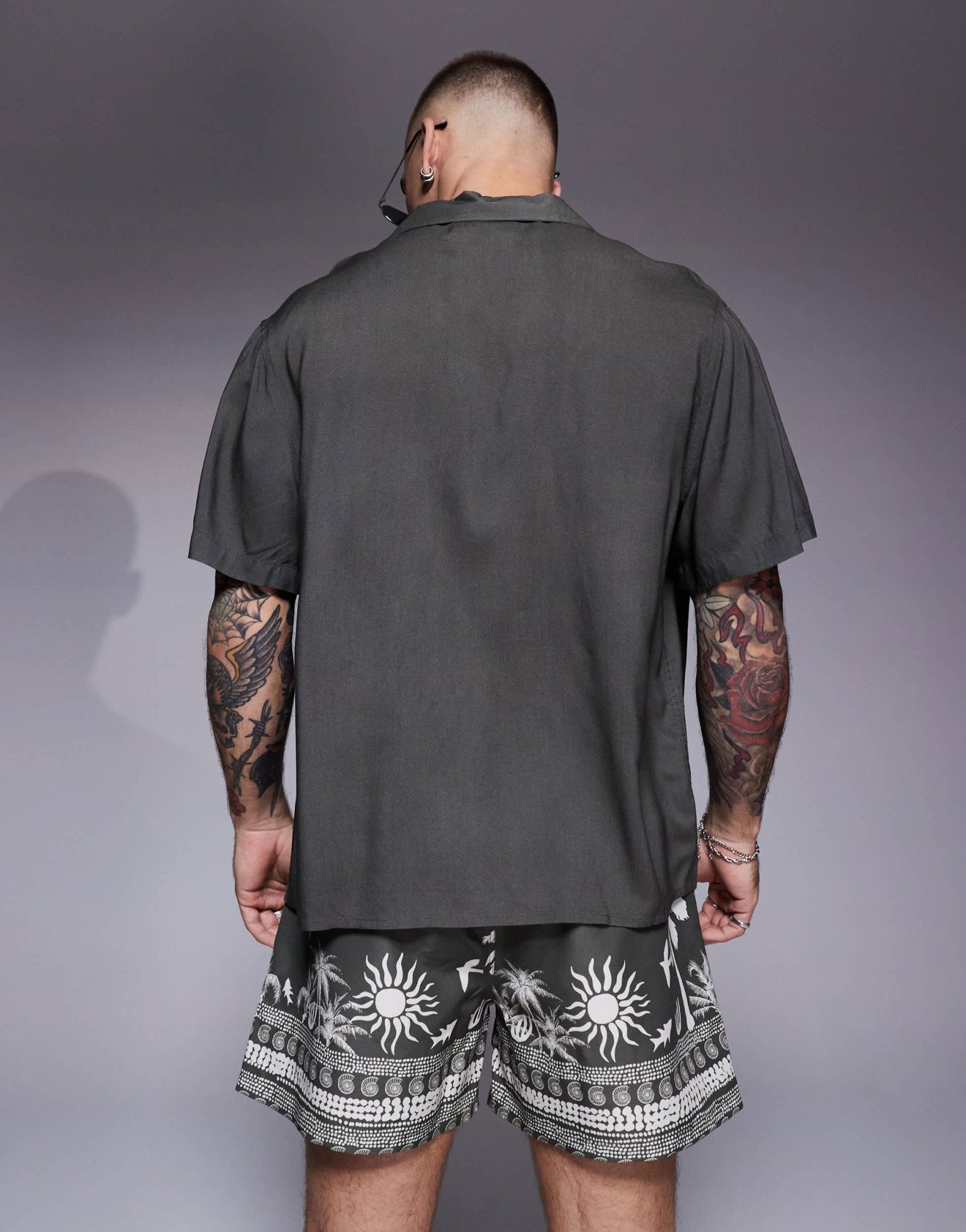 ASOS DESIGN co-ord boxy revere shirt with summer graphic in green - ASOS Sample Sale