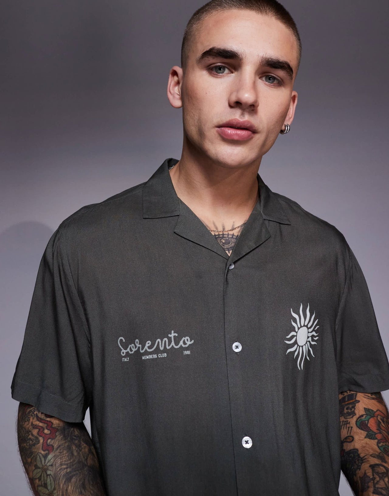 ASOS DESIGN co-ord boxy revere shirt with summer graphic in green - ASOS Sample Sale