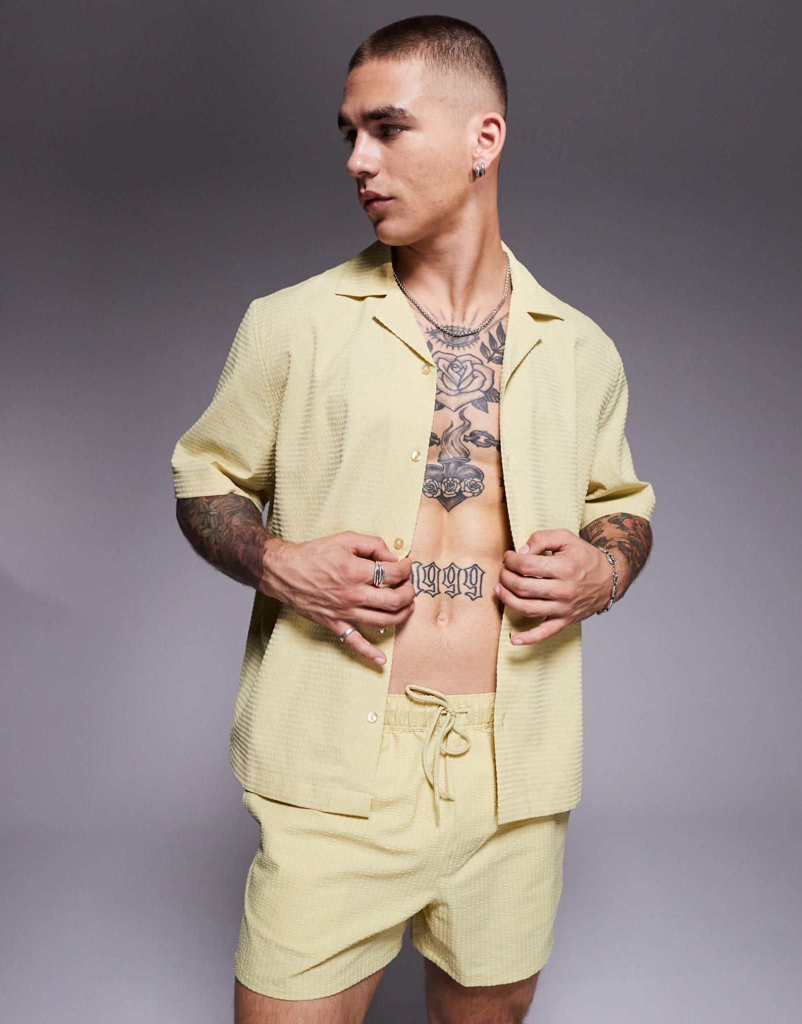 ASOS DESIGN co - ord boxy seersucker shirt in green - ASOS Sample Sale