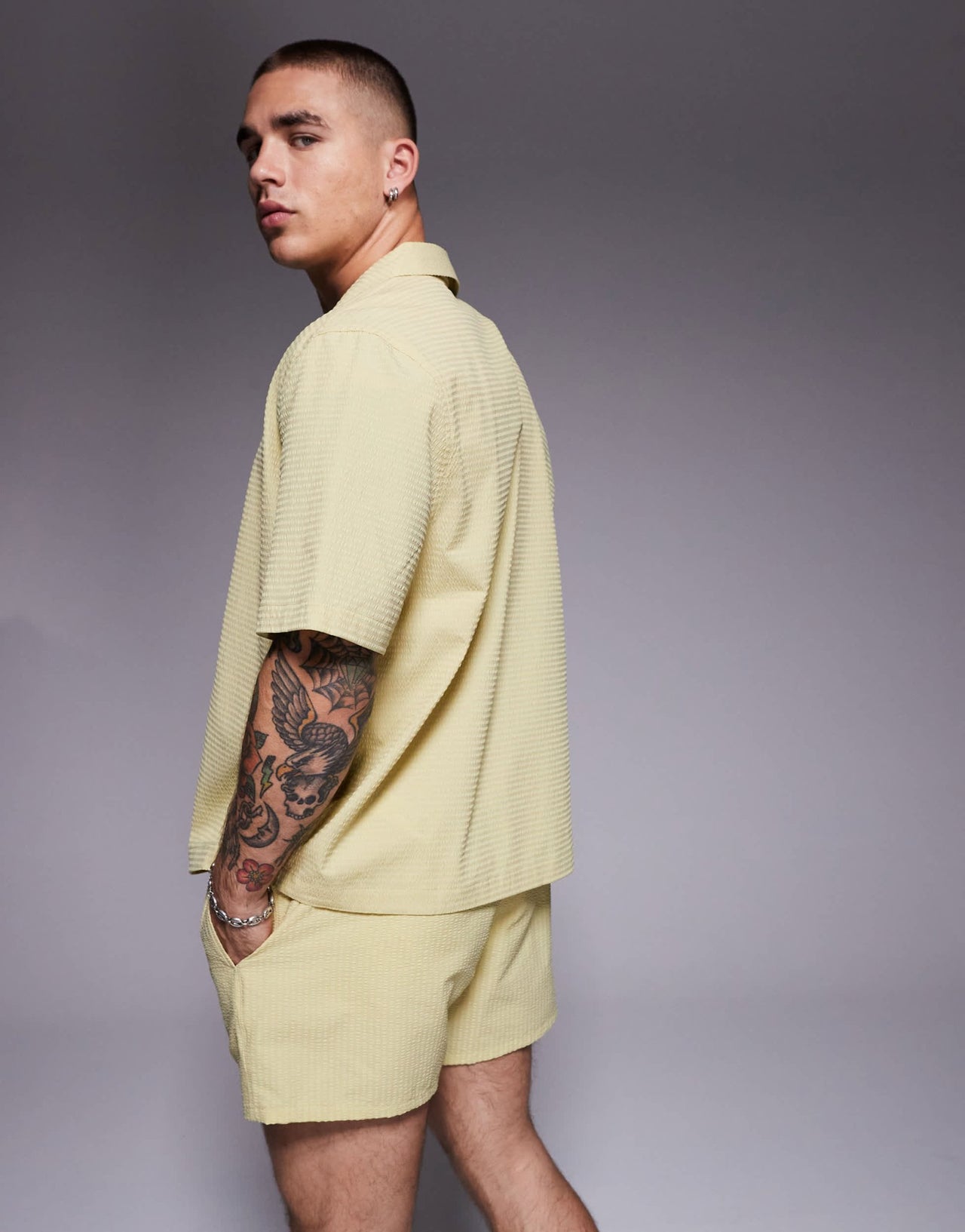 ASOS DESIGN co - ord boxy seersucker shirt in green - ASOS Sample Sale