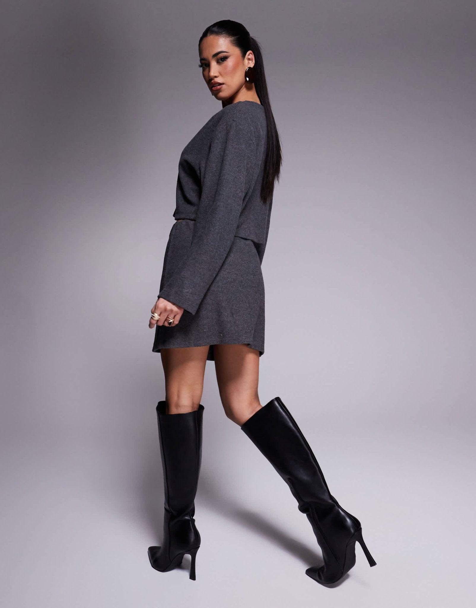 ASOS DESIGN co - ord brushed mini skirt in charcoal - ASOS Sample Sale