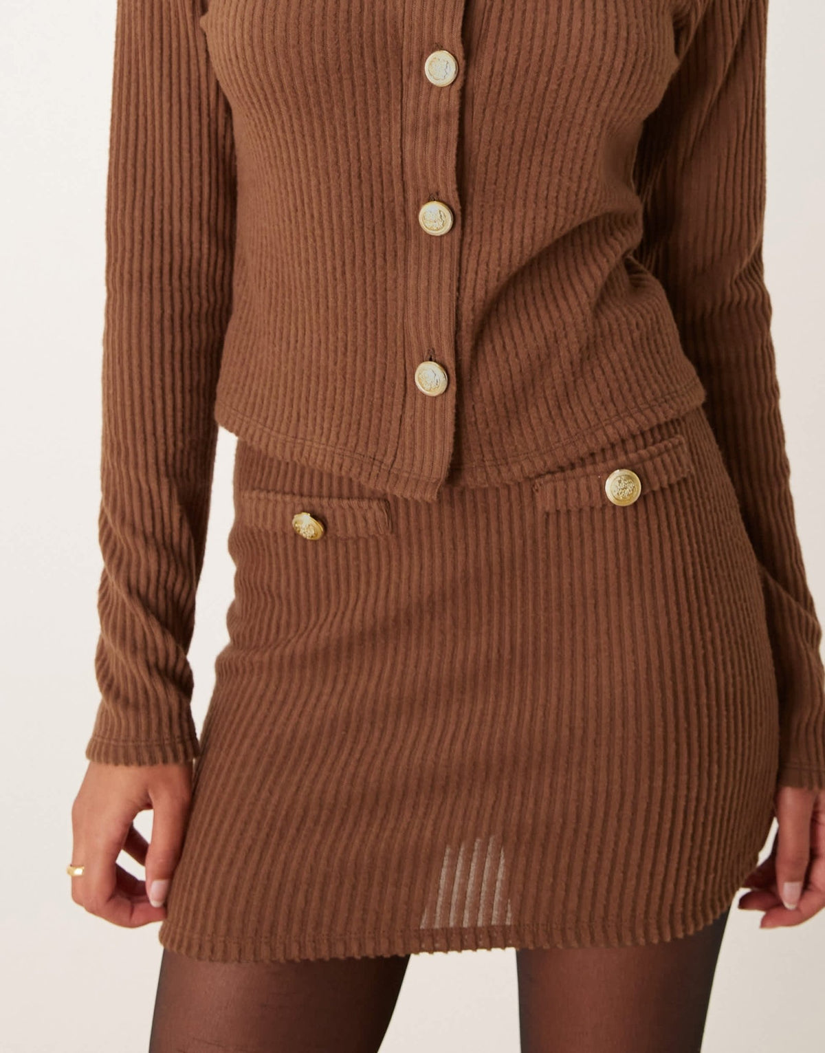 ASOS DESIGN co - ord brushed rib mini skirt in chocolate - ASOS Sample Sale
