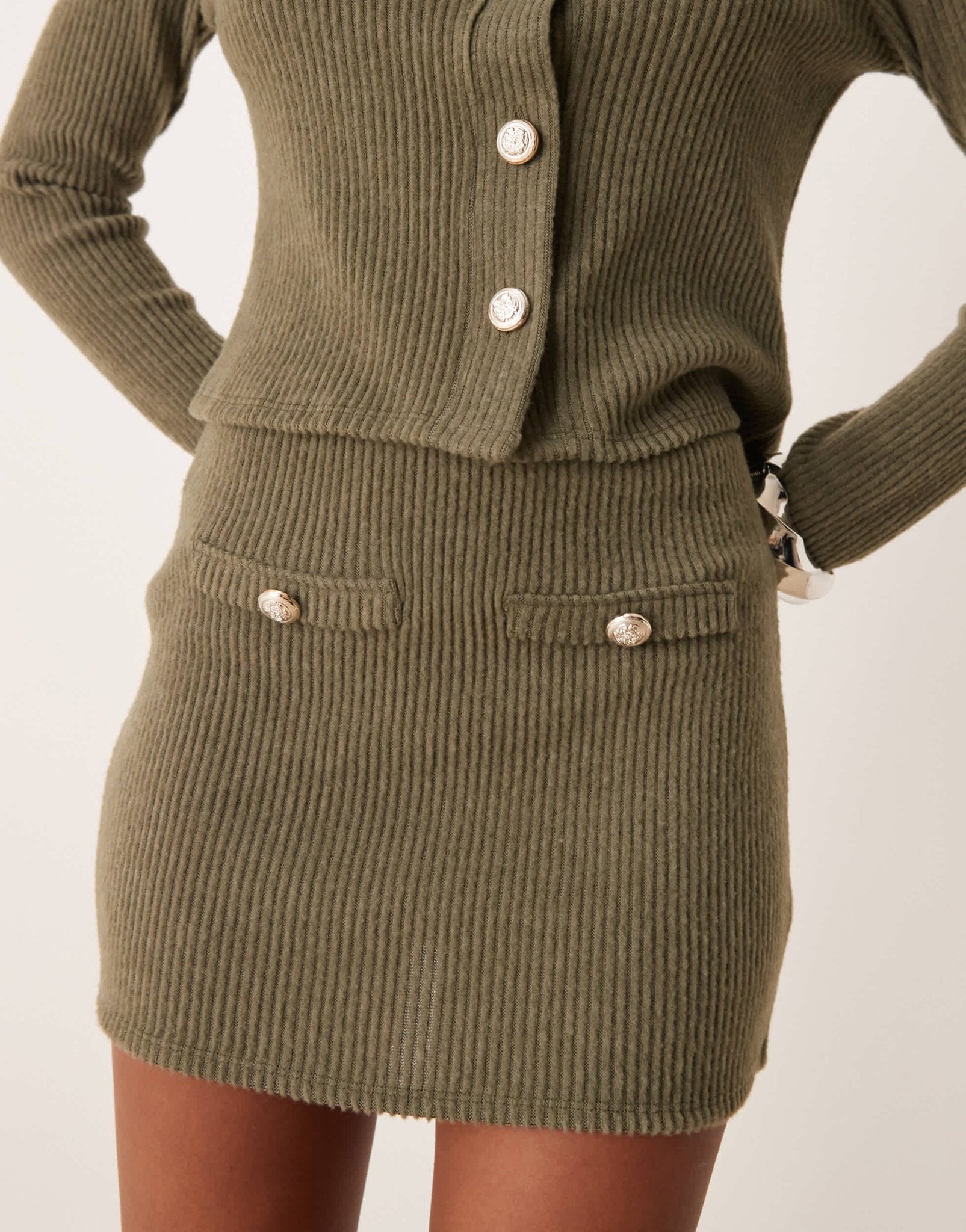 ASOS DESIGN co - ord brushed rib mini skirt in khaki - ASOS Sample Sale
