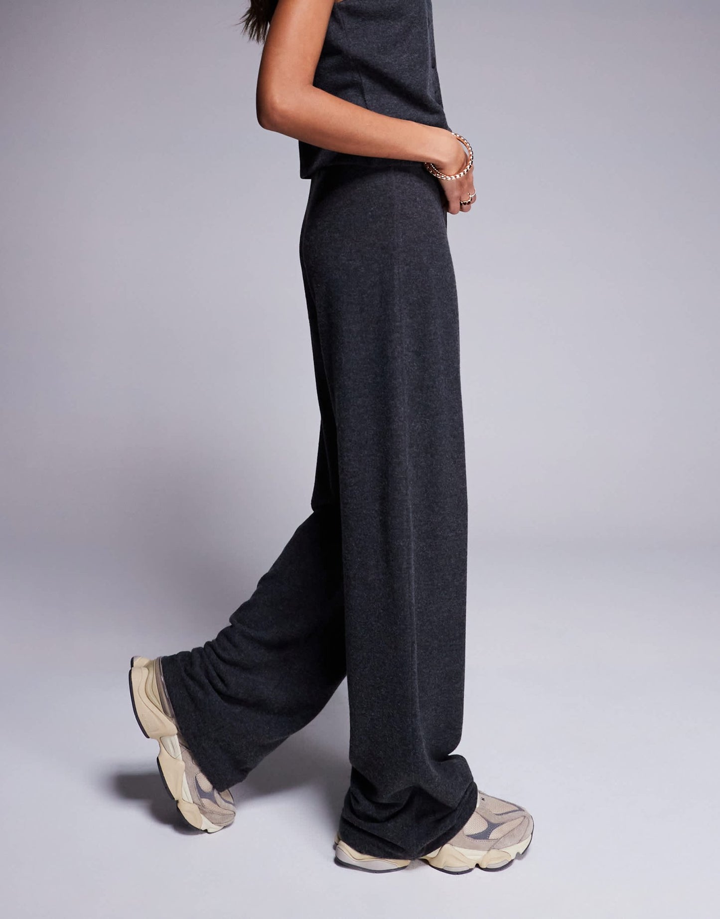 ASOS DESIGN co - ord brushed rib wide leg trouser in charcoal - ASOS Sample Sale