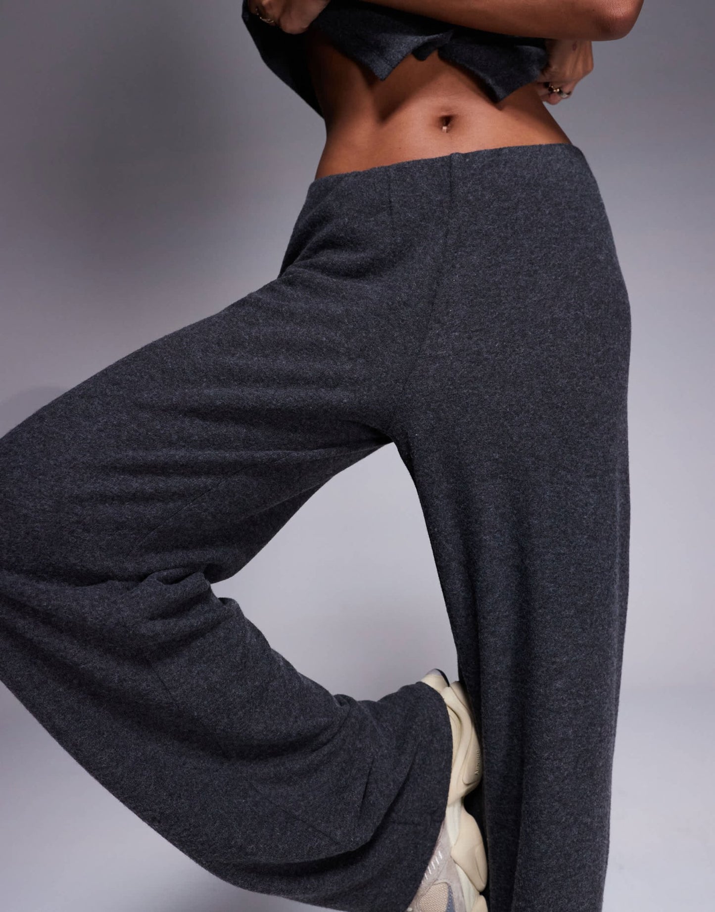ASOS DESIGN co - ord brushed rib wide leg trouser in charcoal - ASOS Sample Sale