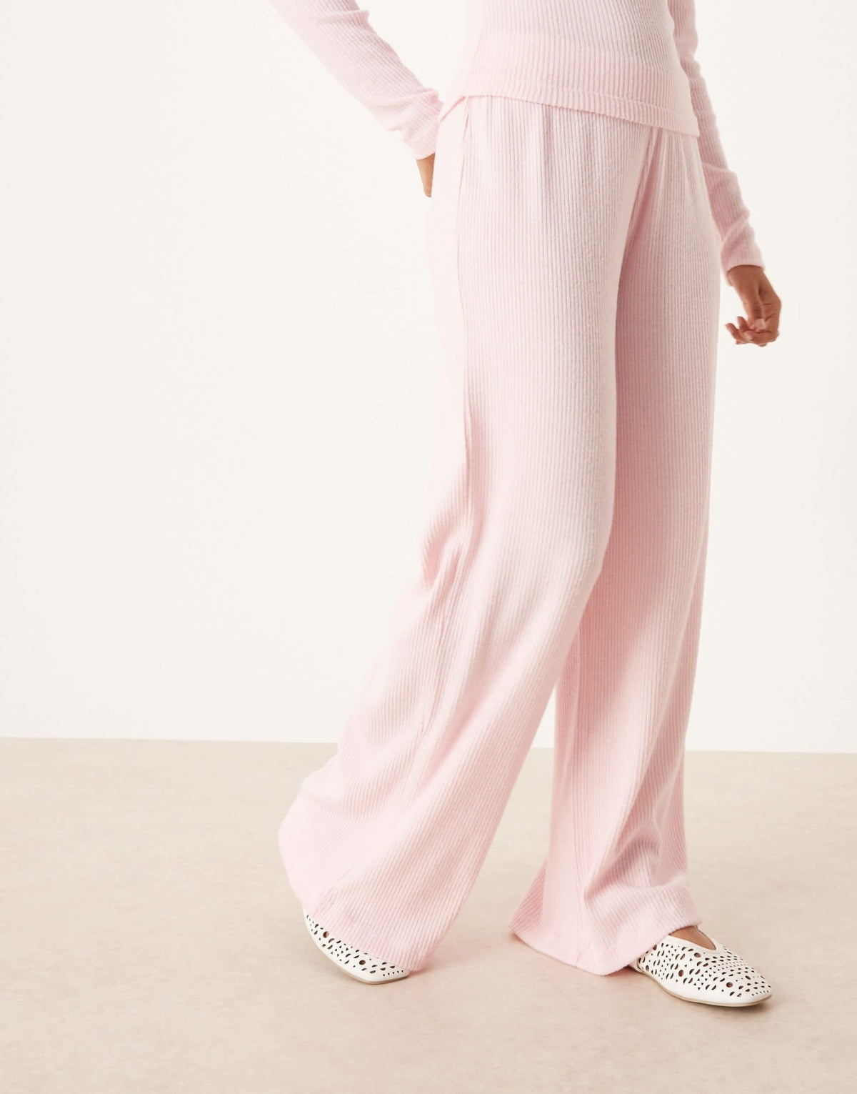 ASOS DESIGN co-ord brushed rib wide leg trouser in pink - ASOS Sample Sale