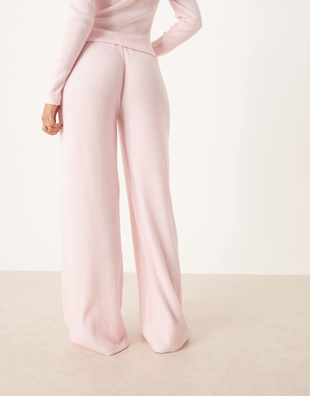 ASOS DESIGN co-ord brushed rib wide leg trouser in pink - ASOS Sample Sale