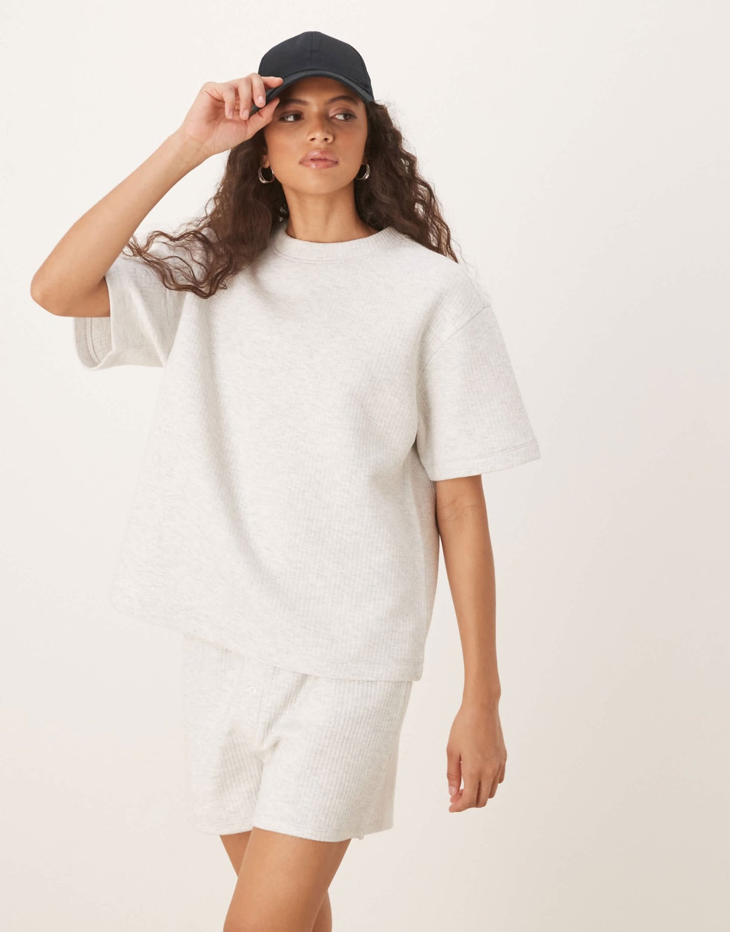 ASOS DESIGN co - ord chunky rib short sleeve t-shirt in grey marl - ASOS Sample Sale