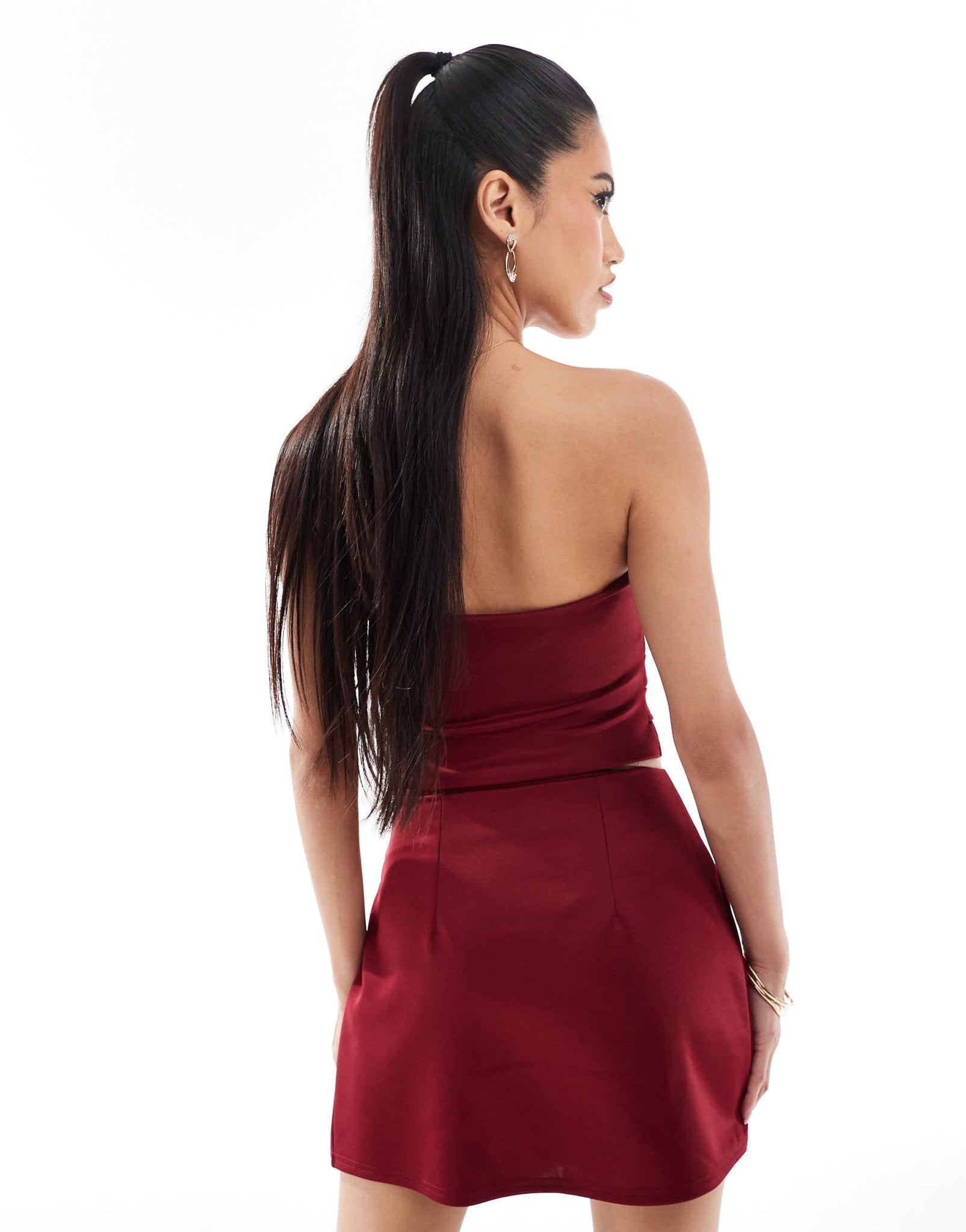 ASOS DESIGN co - ord corset ruched top in burgundy in scuba - style fabric - ASOS Sample Sale