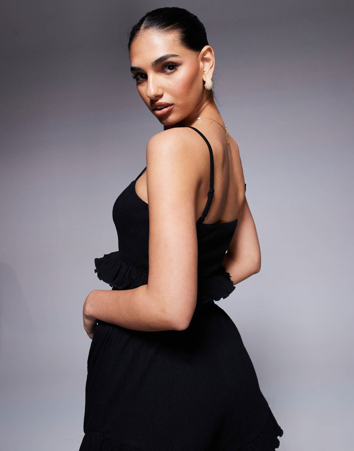 ASOS DESIGN co-ord crinkle frill hem cami crop top in black - ASOS Sample Sale