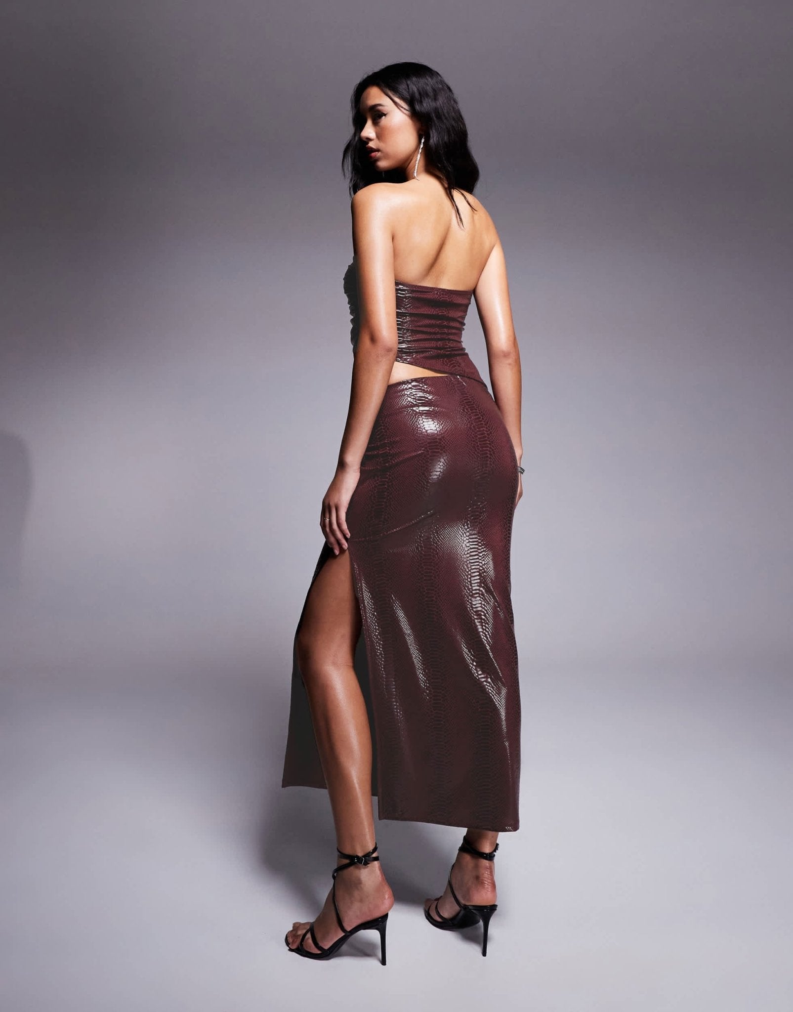 ASOS DESIGN co-ord croc leather look column skirt in burgundy - ASOS Sample Sale
