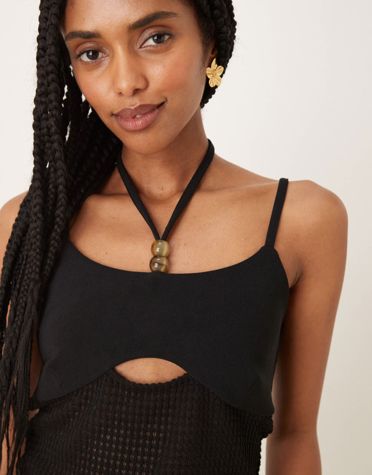 ASOS DESIGN co-ord crochet halter neck detail top with bead detail in black - ASOS Sample Sale