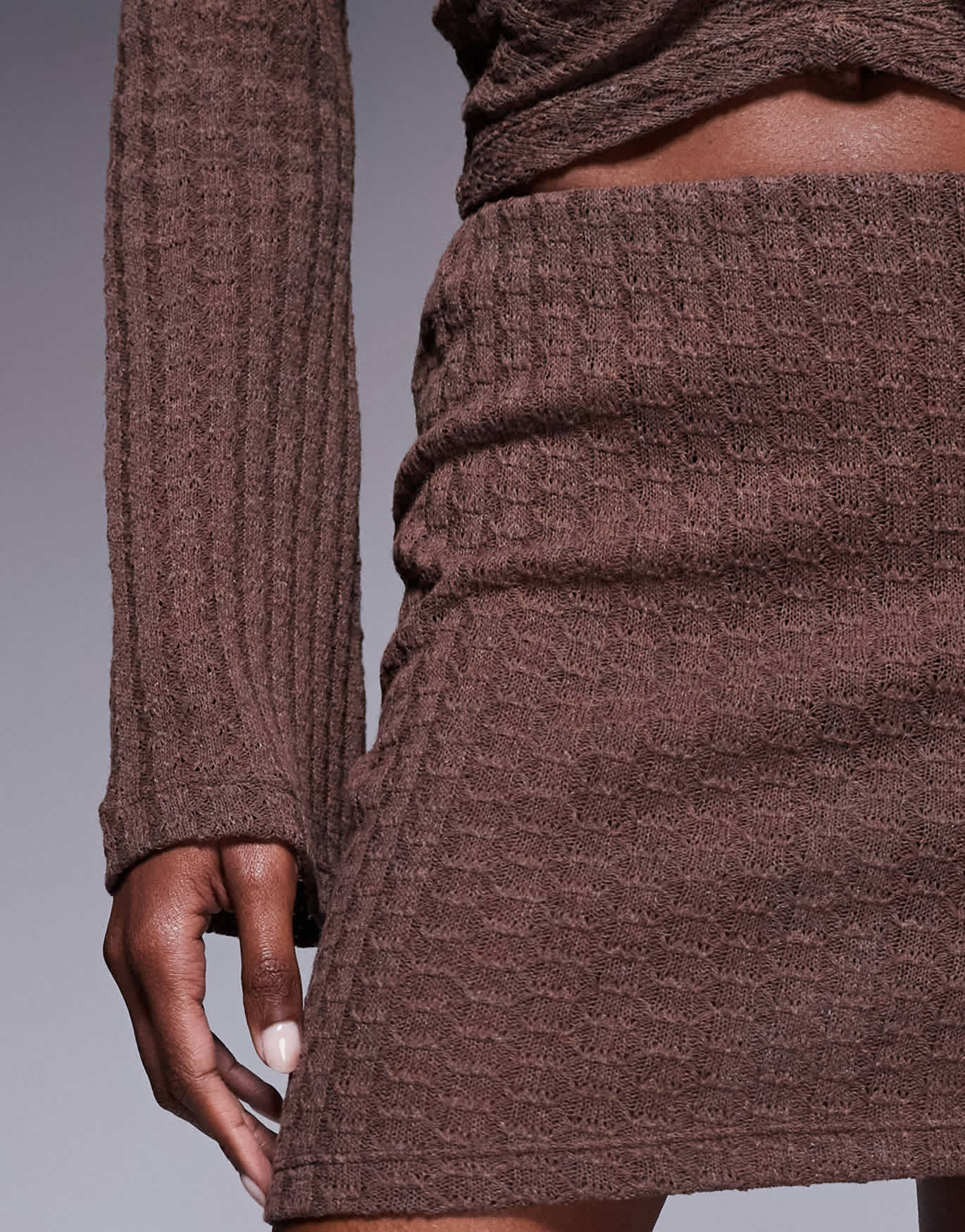 ASOS DESIGN co - ord crochet knit mini skirt in brown - ASOS Sample Sale