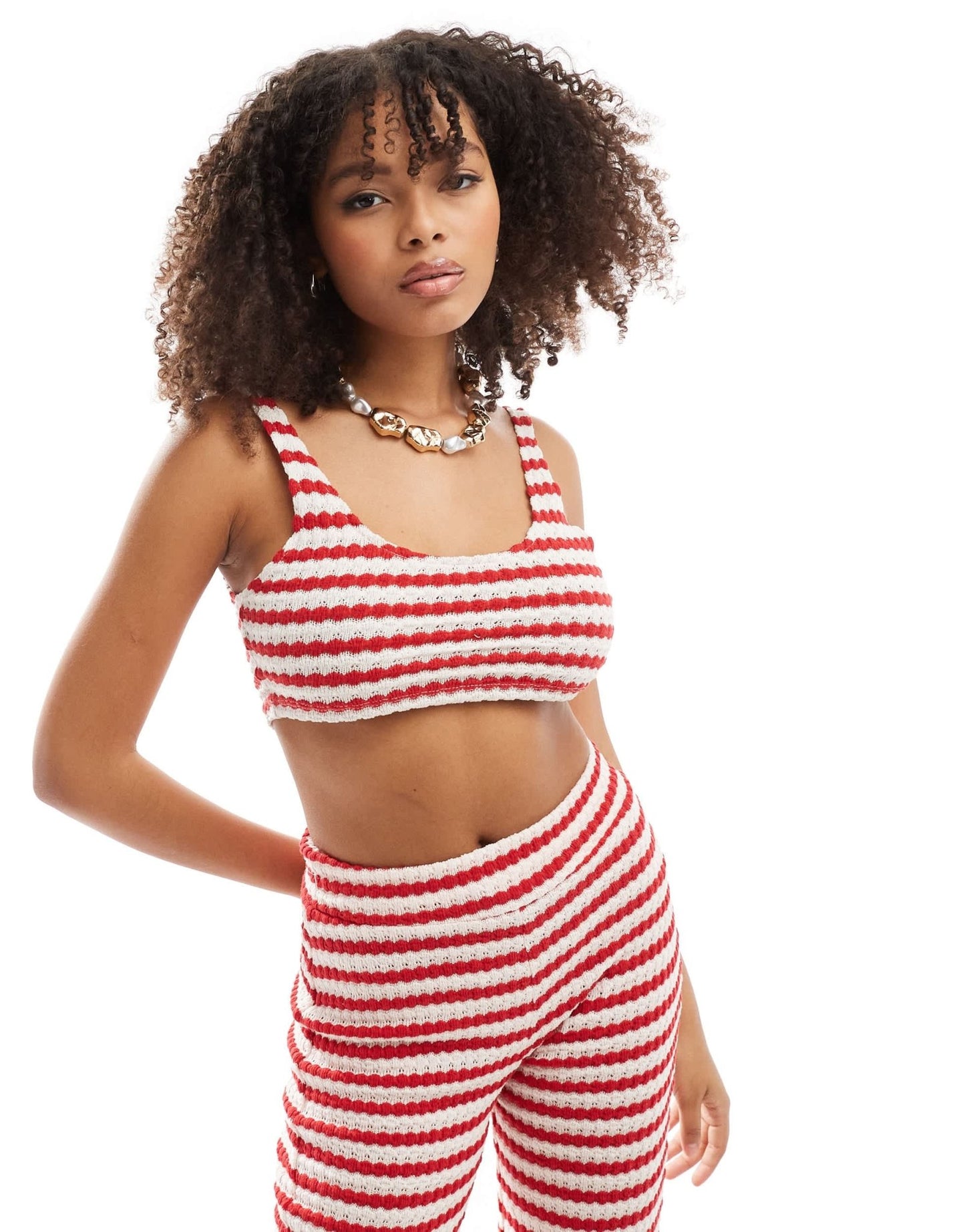 ASOS DESIGN co - ord crochet texture stripe cami top in red and white - ASOS Sample Sale