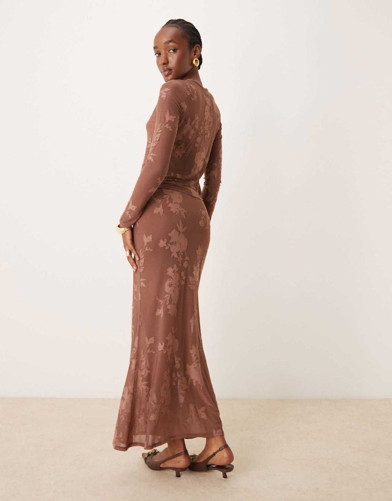 ASOS DESIGN co - ord fishtail maxi skirt in brown flocked mesh - MULTI - ASOS Sample Sale