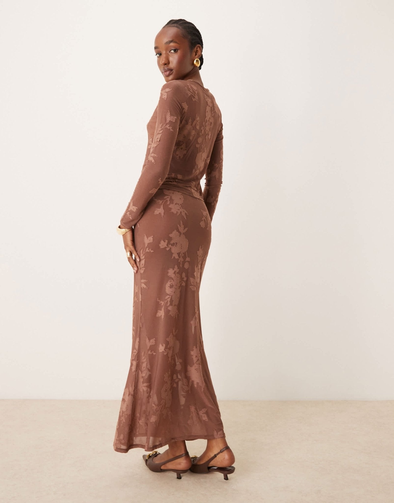 ASOS DESIGN co - ord fishtail maxi skirt in brown flocked mesh - MULTI - ASOS Sample Sale