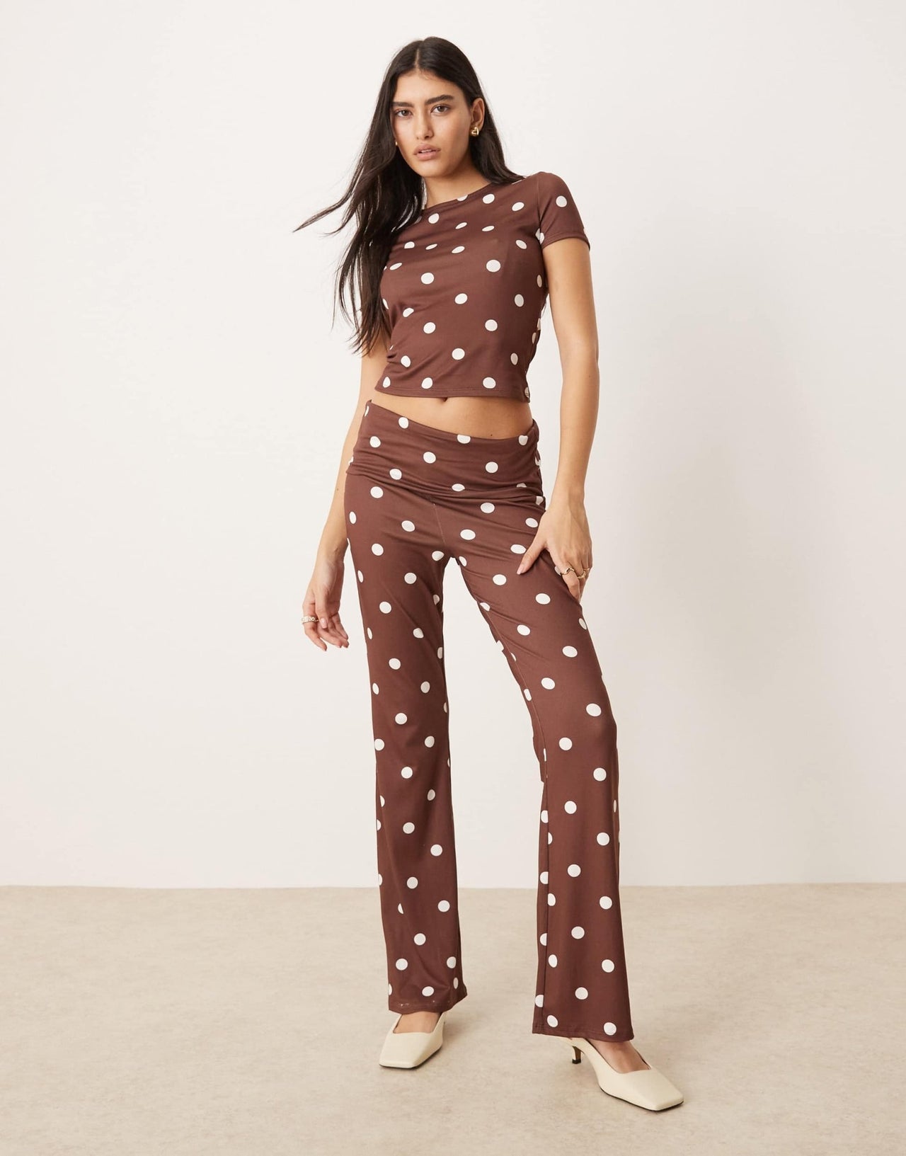 ASOS DESIGN co-ord flare trouser in brown polka dot - ASOS Sample Sale