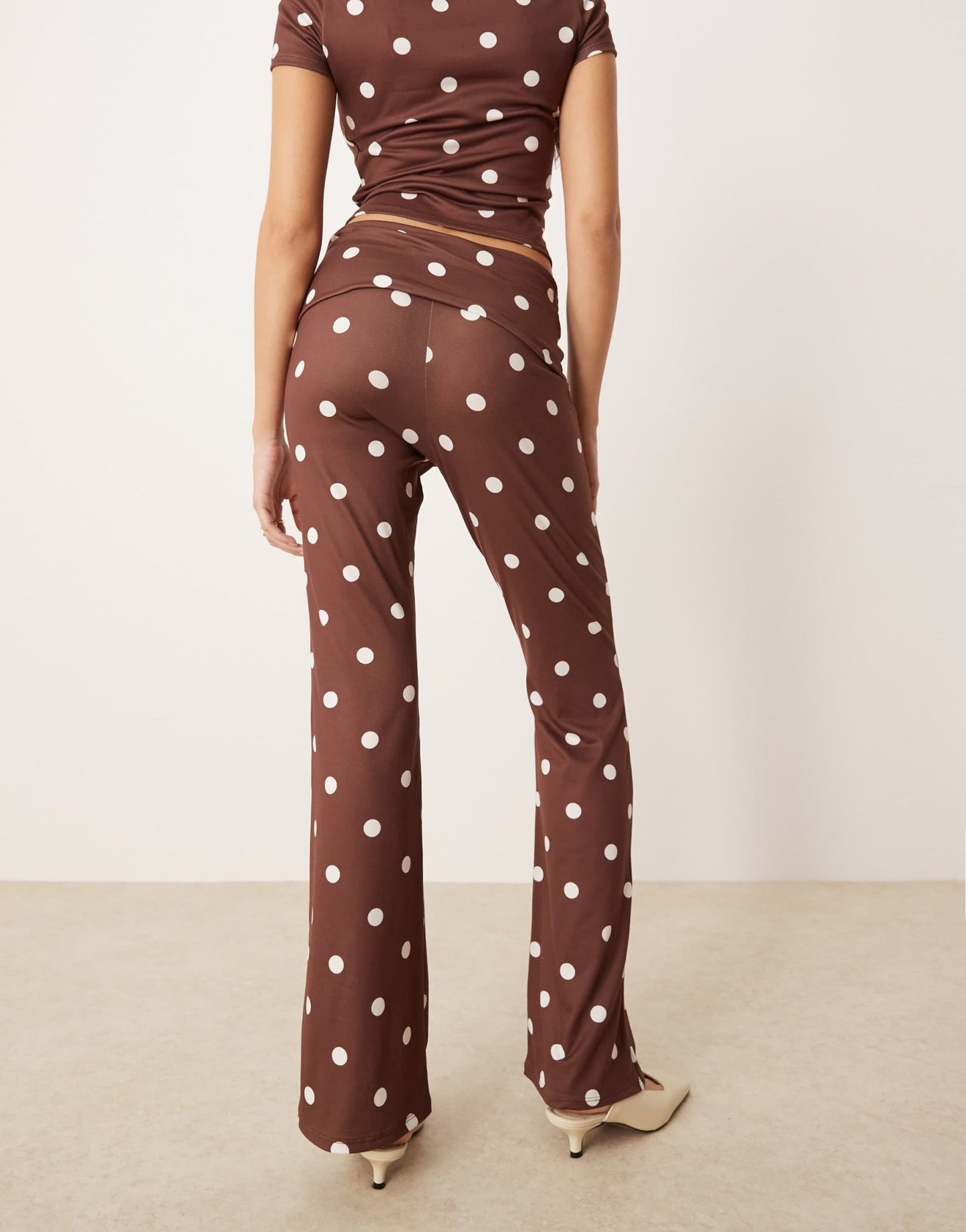 ASOS DESIGN co-ord flare trouser in brown polka dot - ASOS Sample Sale