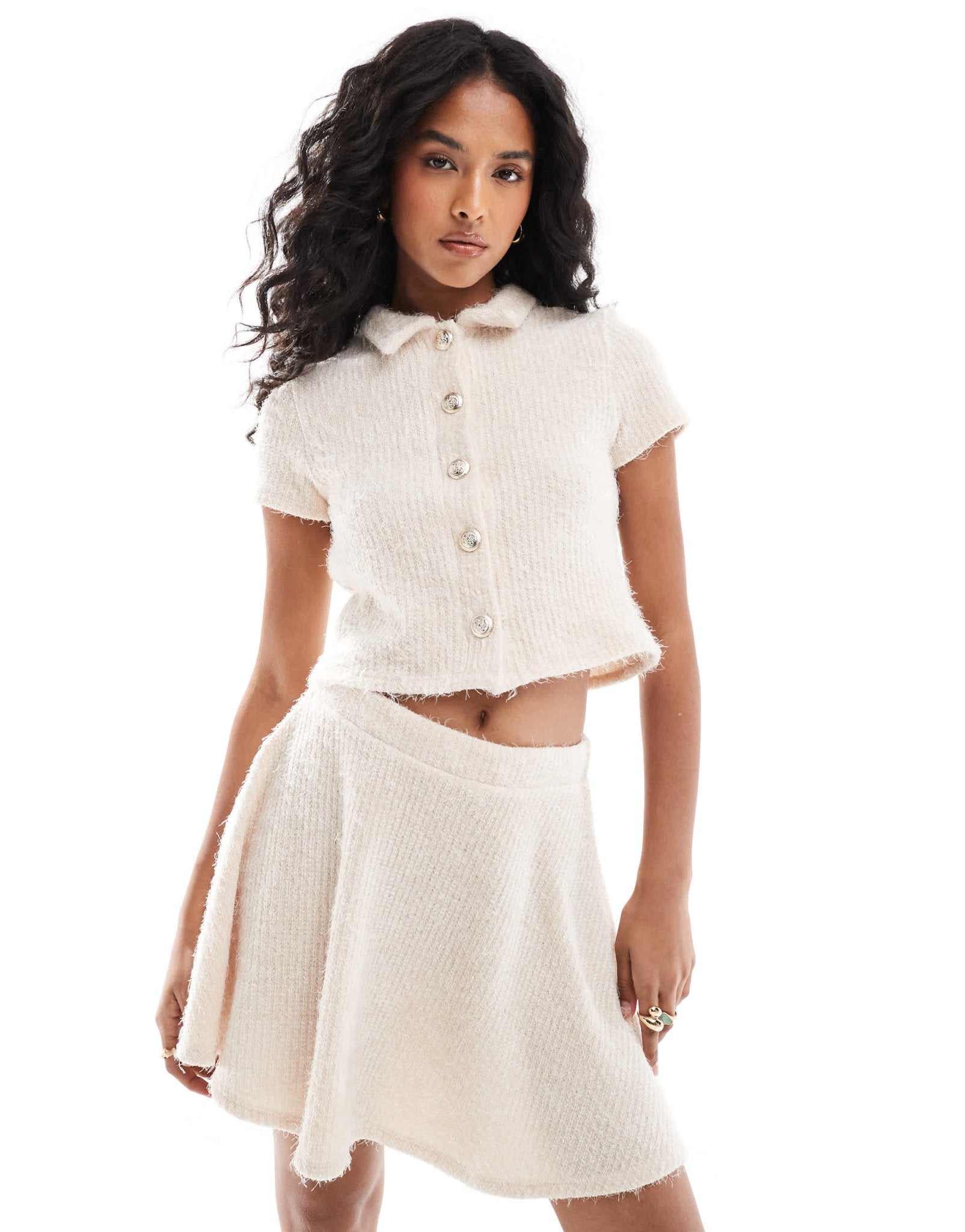 ASOS DESIGN co - ord fluffy flippy mini skirt in cream - ASOS Sample Sale