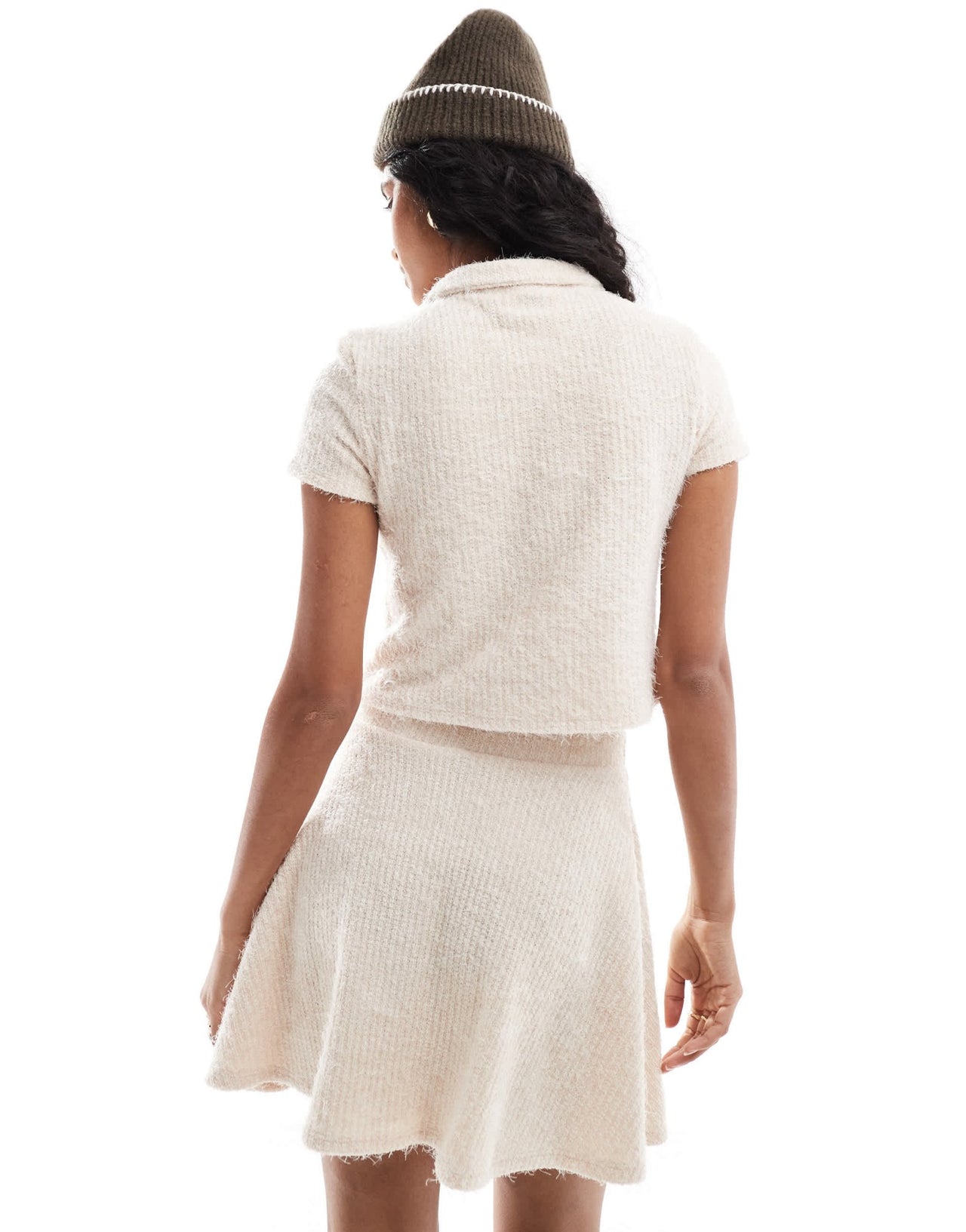 ASOS DESIGN co - ord fluffy flippy mini skirt in cream - ASOS Sample Sale