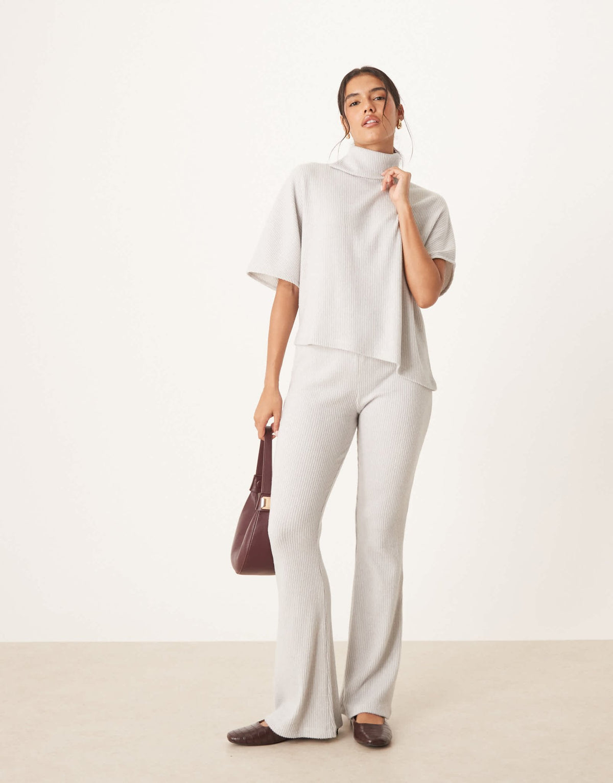ASOS DESIGN co-ord high neck drape brushed rib top in grey - ASOS Sample Sale