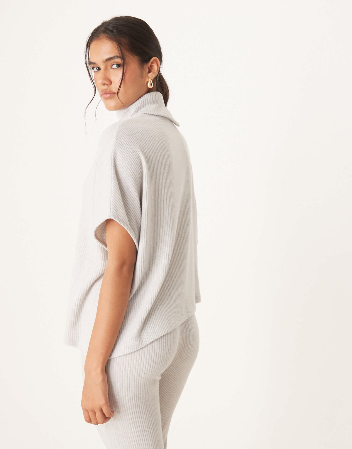ASOS DESIGN co-ord high neck drape brushed rib top in grey - ASOS Sample Sale