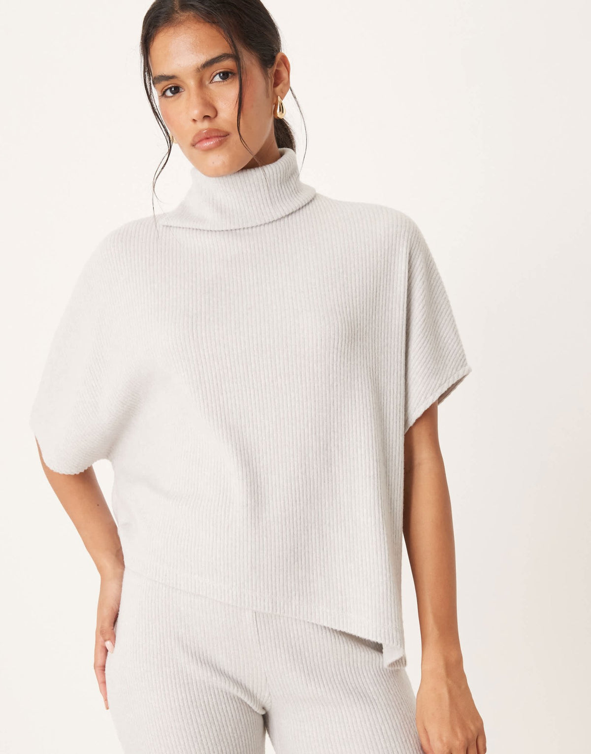 ASOS DESIGN co-ord high neck drape brushed rib top in grey - ASOS Sample Sale