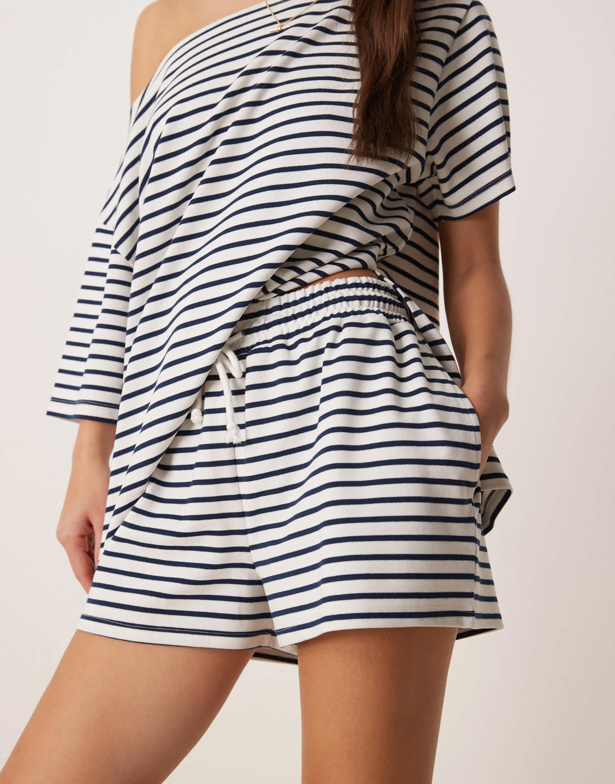 ASOS DESIGN co-ord interlock short In navy and white stripe - ASOS Sample Sale
