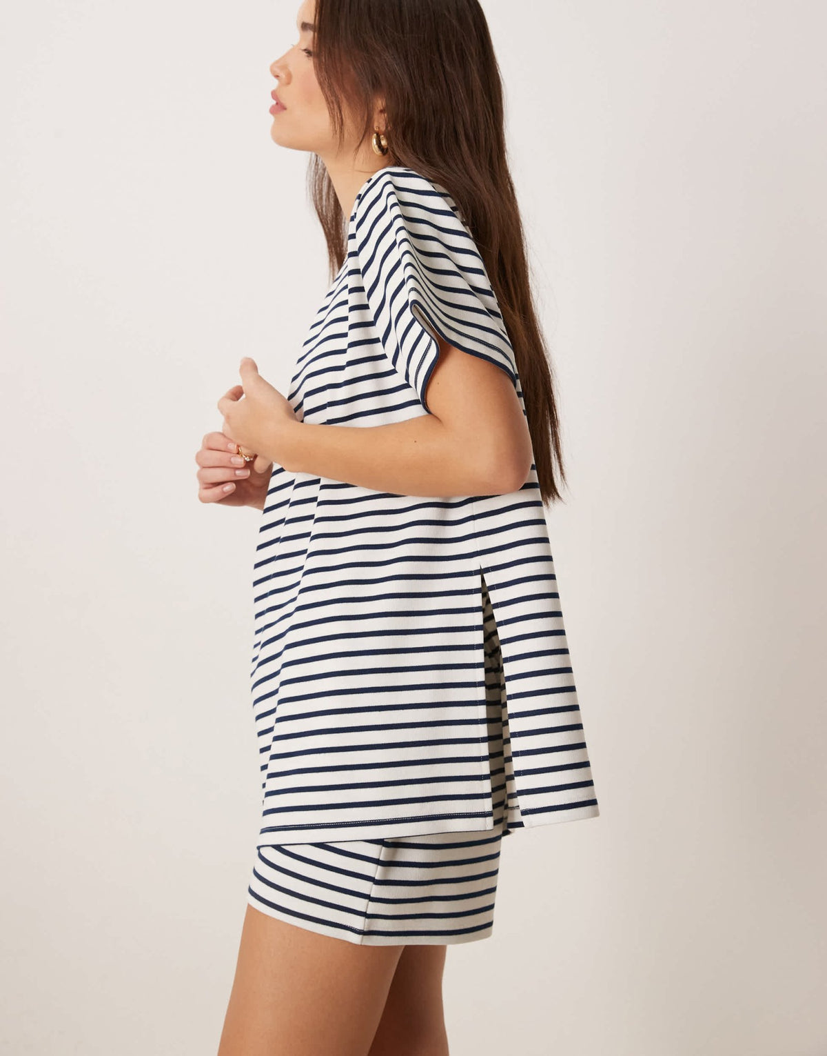 ASOS DESIGN co-ord interlock short In navy and white stripe - ASOS Sample Sale