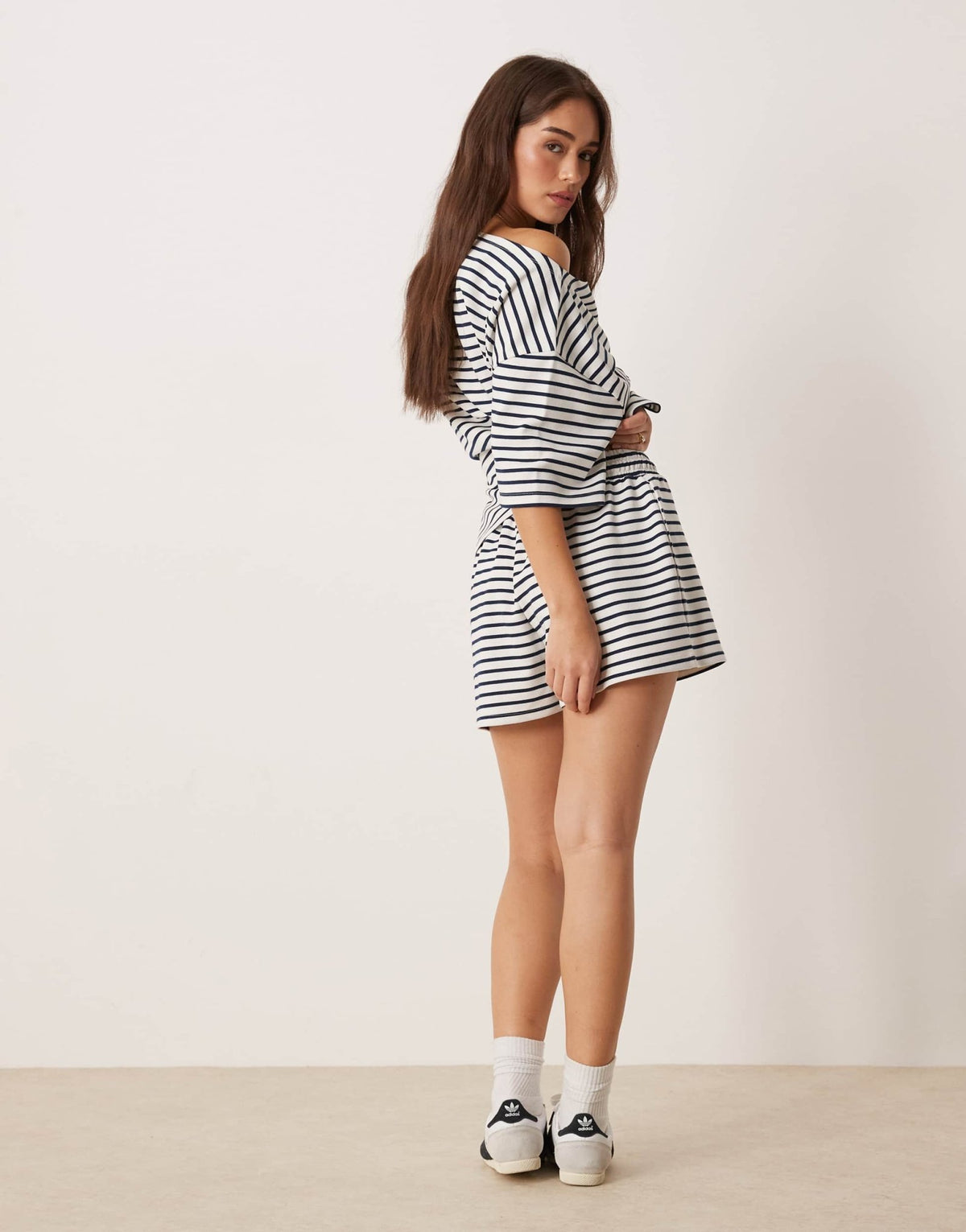 ASOS DESIGN co-ord interlock short In navy and white stripe - ASOS Sample Sale