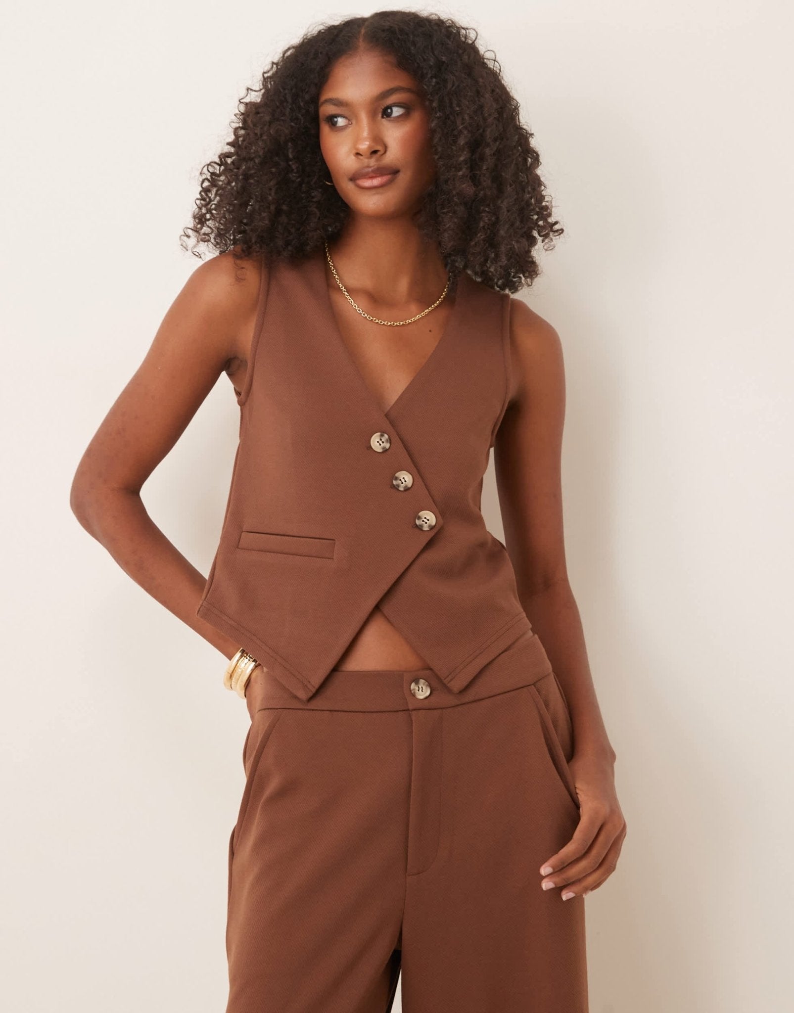 ASOS DESIGN co-ord jersey twill&nbsp;asymmetric waistcoat top in chocolate - ASOS Sample Sale