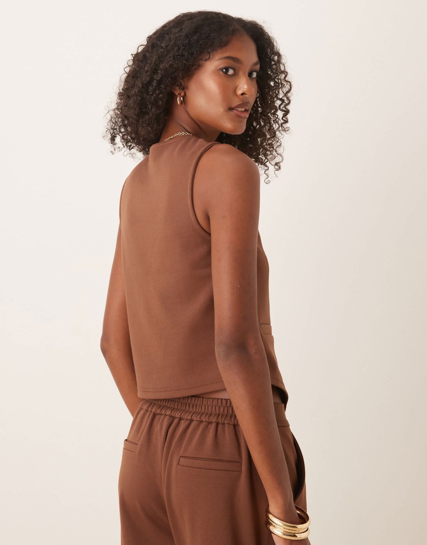 ASOS DESIGN co-ord jersey twill&nbsp;asymmetric waistcoat top in chocolate - ASOS Sample Sale