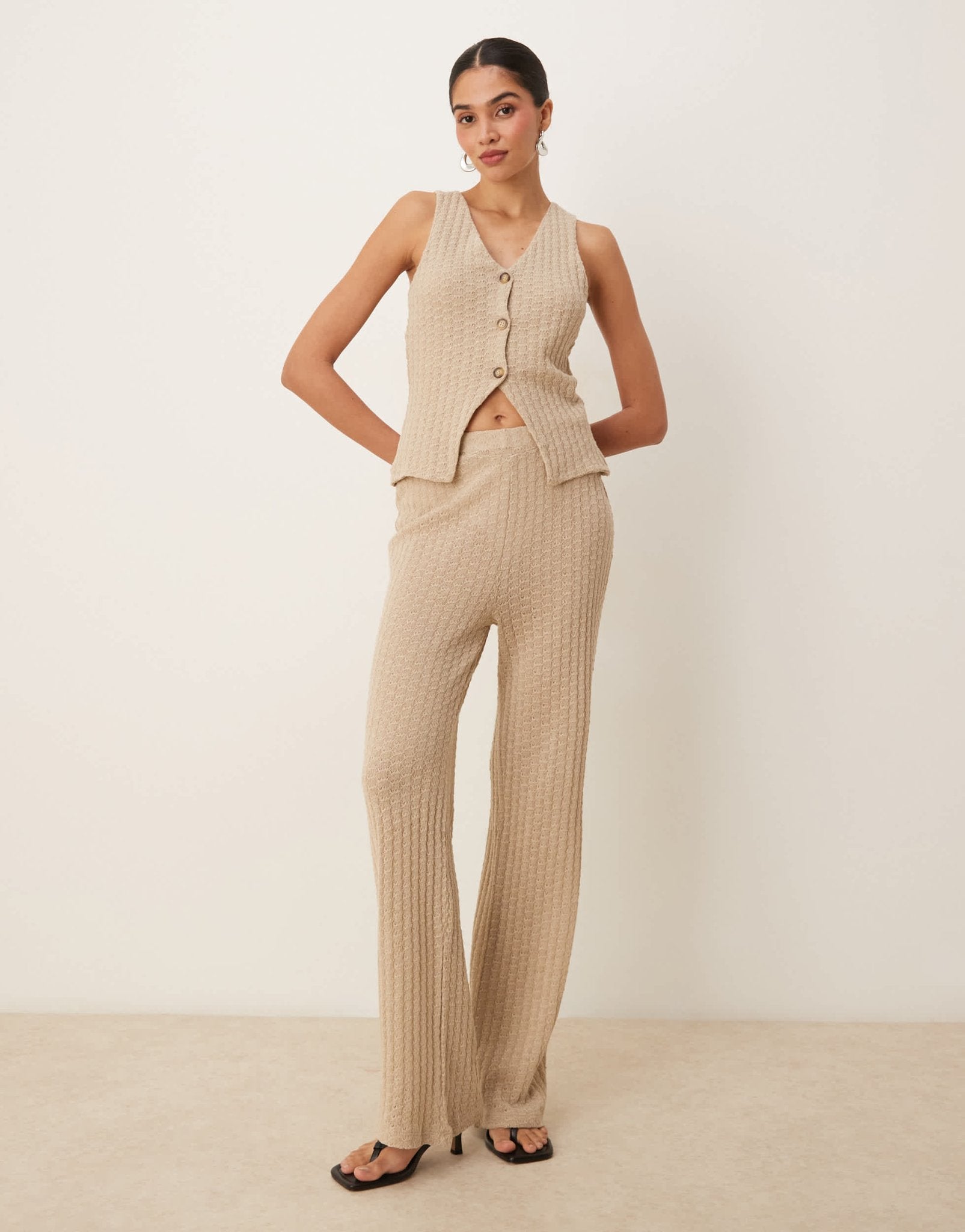ASOS DESIGN co-ord knit button through sleeveless waistcoat in stone - ASOS Sample Sale
