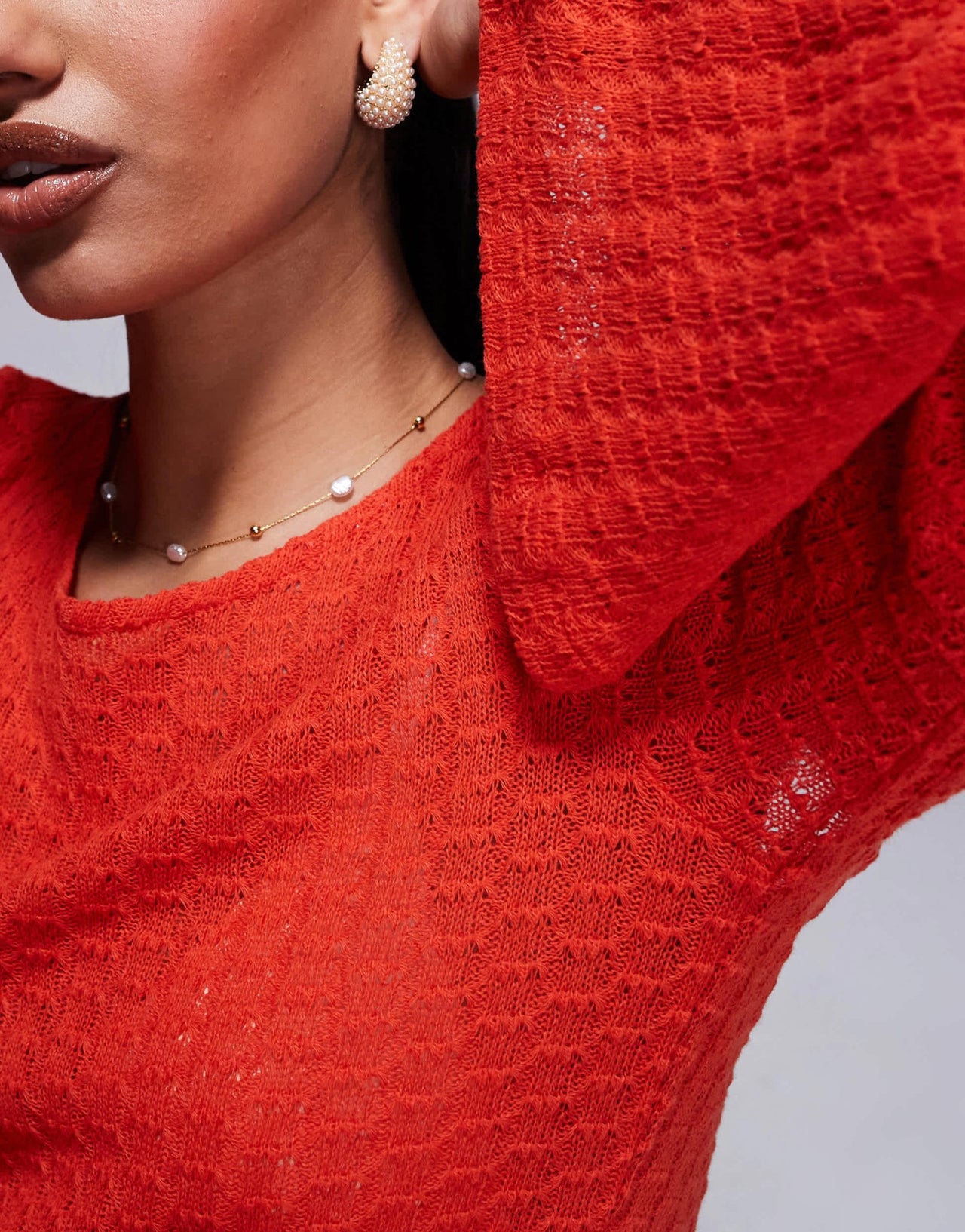 ASOS DESIGN co-ord knit long sleeve top with tie back detail in orange - ASOS Sample Sale