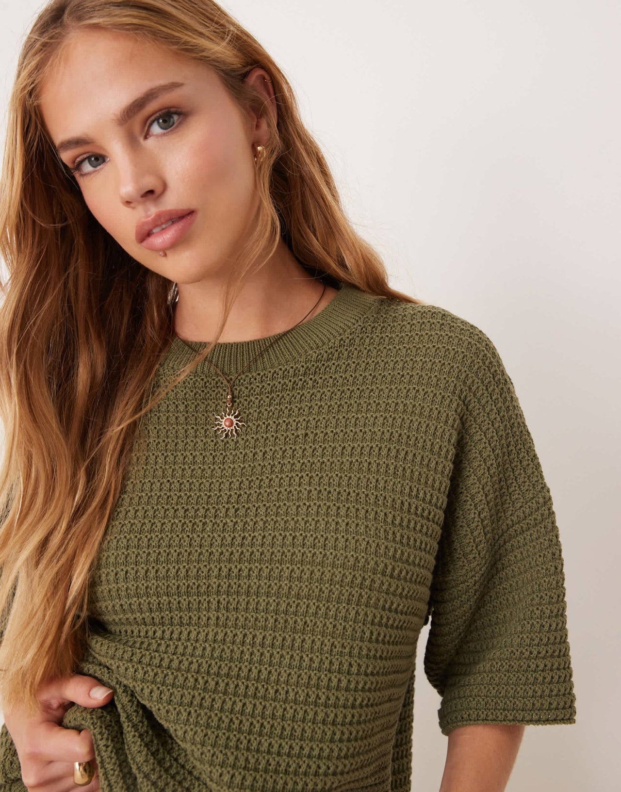 ASOS DESIGN co-ord knitted stitch relaxed t-shirt in khaki - ASOS Sample Sale