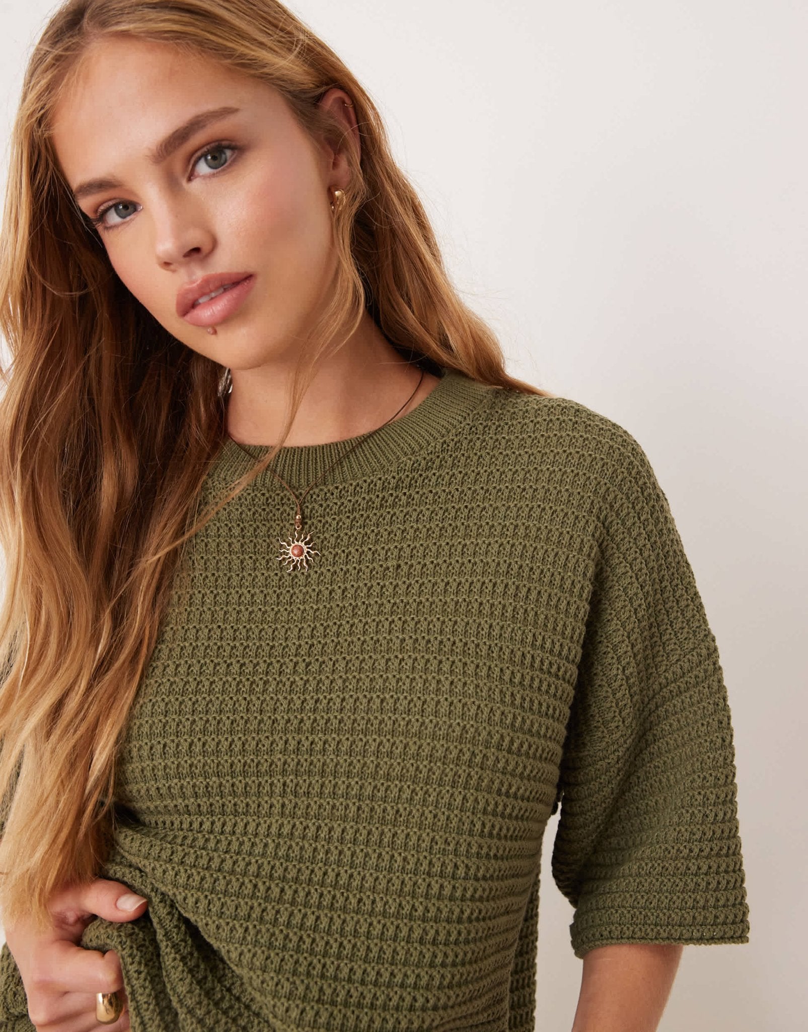 ASOS DESIGN co-ord knitted stitch relaxed t-shirt in khaki - ASOS Sample Sale